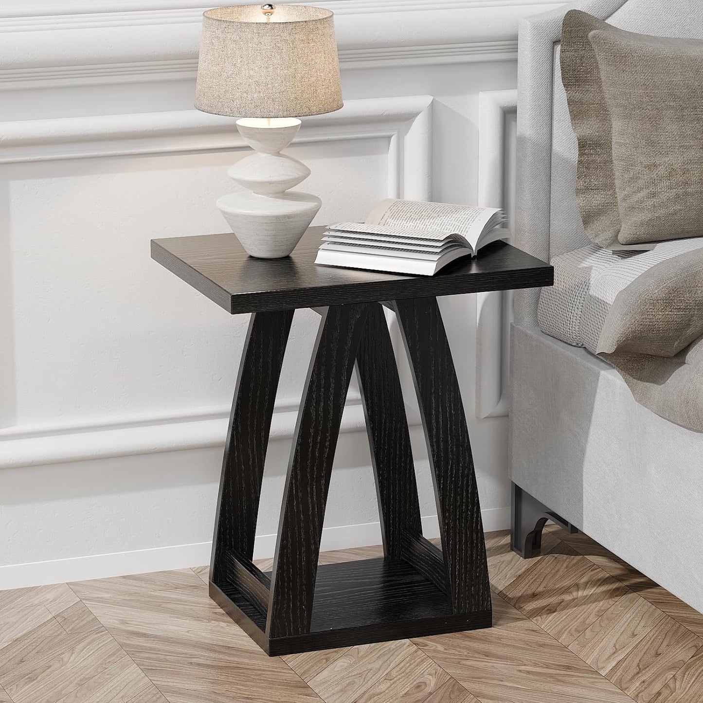 End Tables Living Room, Side Table Beside Sofa, Nightstand for Bedroom, Couch Side Table with Shelf, Modern End Table for Living Room, Black End Table Set of 2