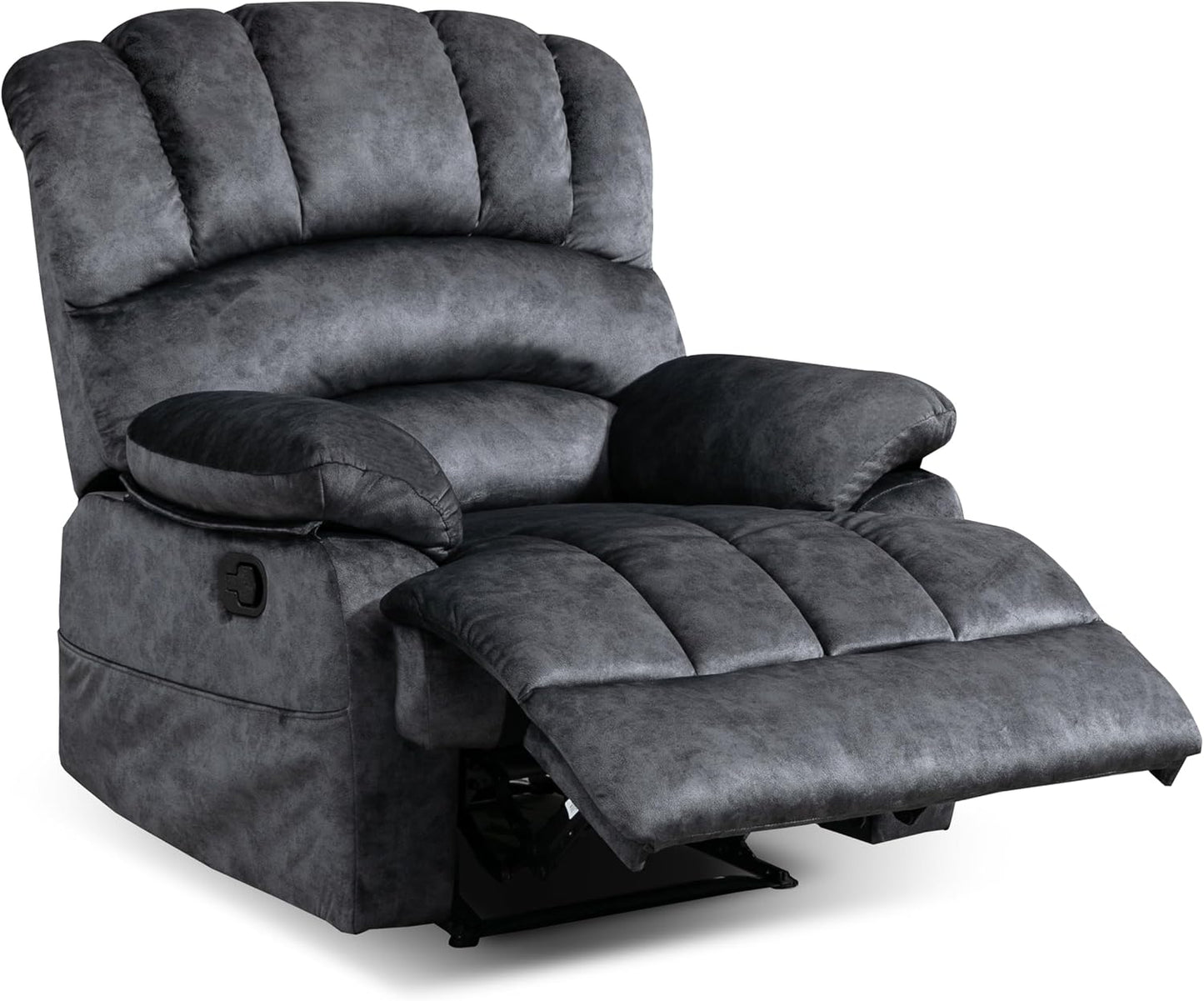 Luxlen Large Manual Recliner Chair,Soft Fabric Push Back Recliner with Overstuffed Armrest and Backrest, Living Room Single Sofa Recliners,Grey