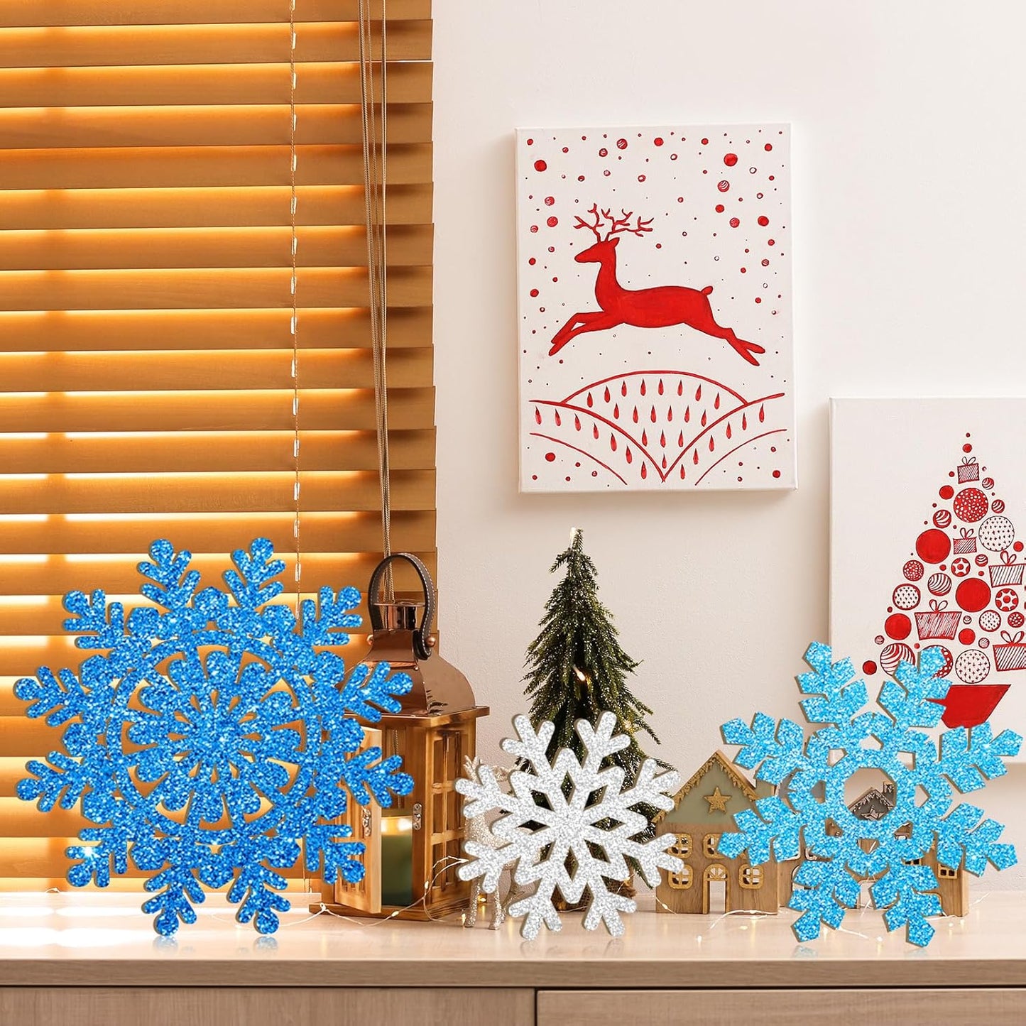 Hollow Wooden Snowflake Ornaments for Paint Christmas Decorations Cutouts Unfinished 6Pack, Wood Snowflakes for Crafts DIY Blank Cutouts Ornament Winter New Year Decorations (3 Styles 3 Size)