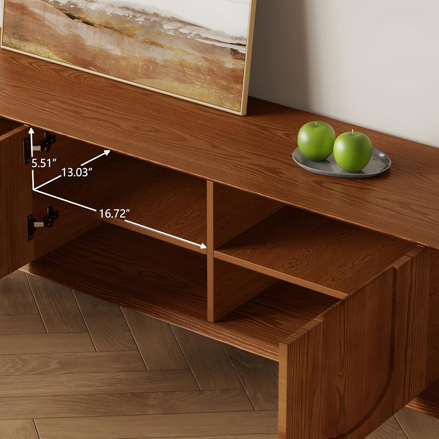 Mid-Century Modern TV Stand, 71'' Walnut TV Stand with Storage, Wooden TV Consoles Entertainment Center TV Table for Living Room, Bedroom