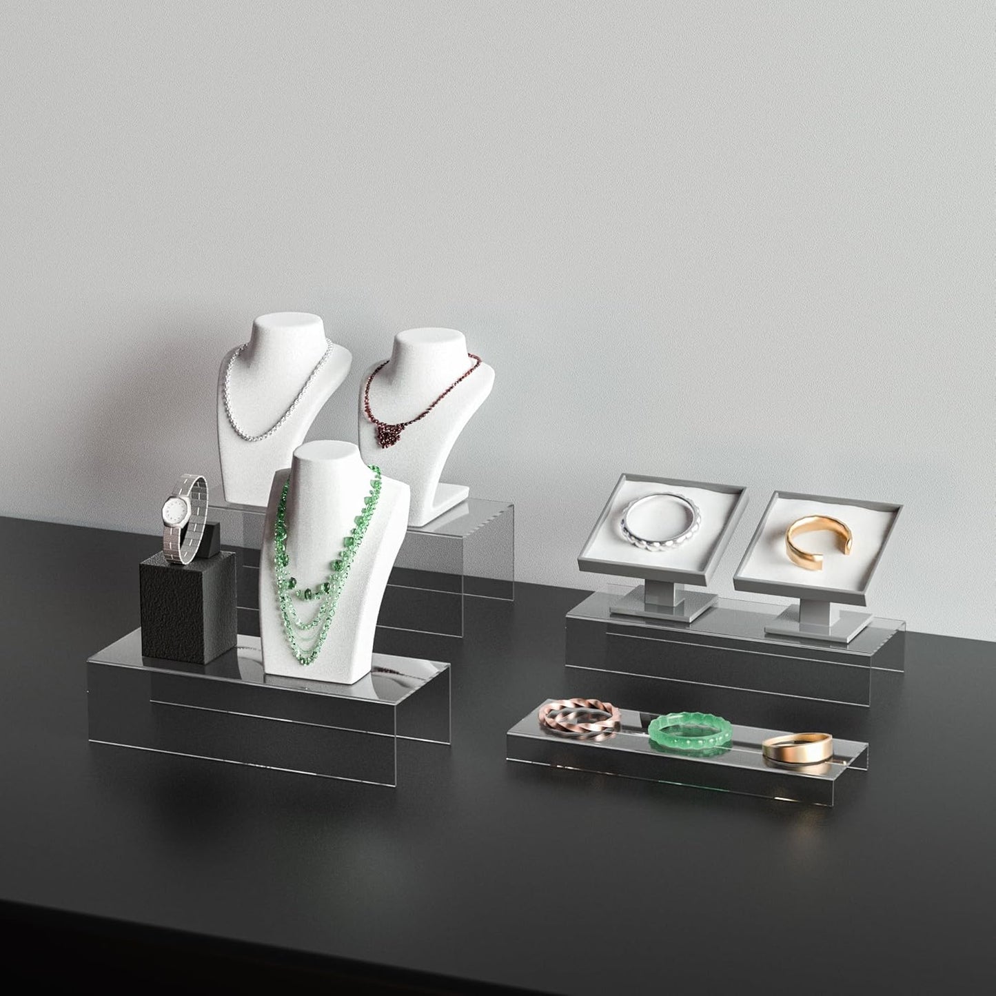 Clear Riser Display Shelf 3pcs, Desktop Rectangular Acrylic Display Shelves Storage Organizer, Acrylic Stands for Funko Pop Figure, Bags, Shoes, Spice Jars, Skincare, Cosmetics - 12-2'', 3'',