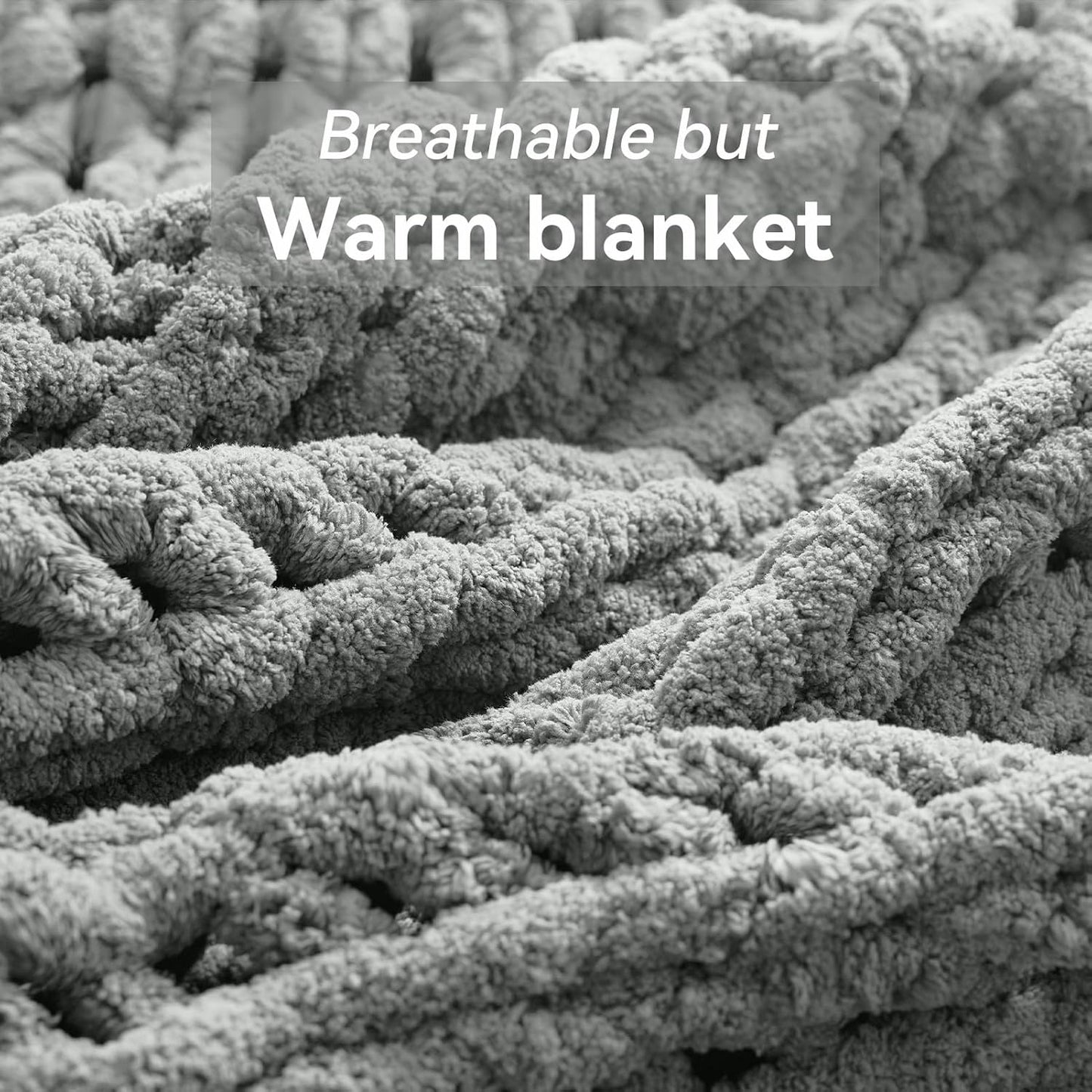 Chunky Knit Throw Blanket, 60''*80'' Knitted Throw Chenille Yarn for Bed Couch, Handmade Light Grey Crochet Big Thick Blanket, Machine Washable Cute Comfy Blanket for Home Decor