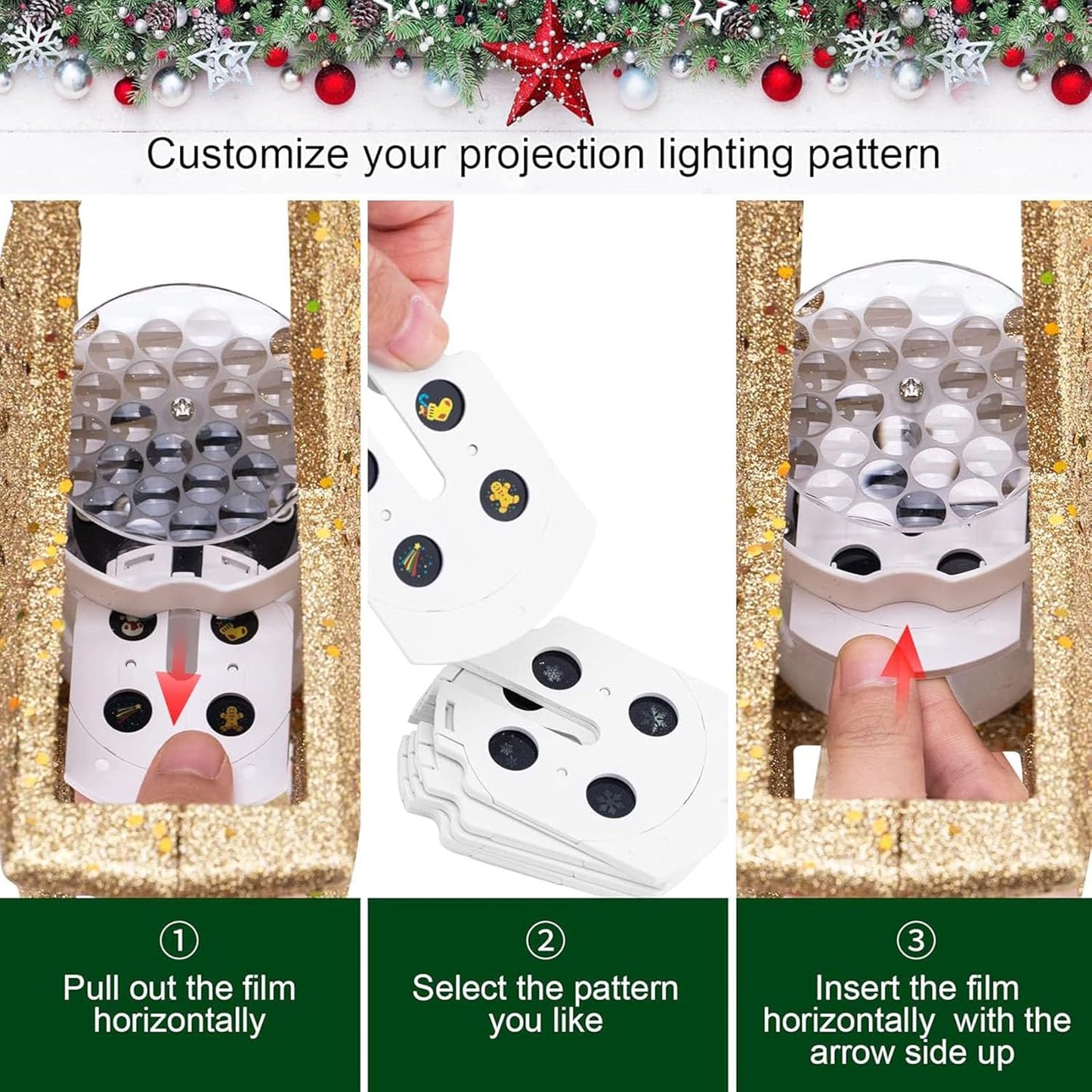 Christmas Angel Tree Topper with 6 Projection Modes, Hollowed Pentagram Tree Top with Gold Spangles Plated Plug in for Indoor Outdoor Christmas Decorations, Gold