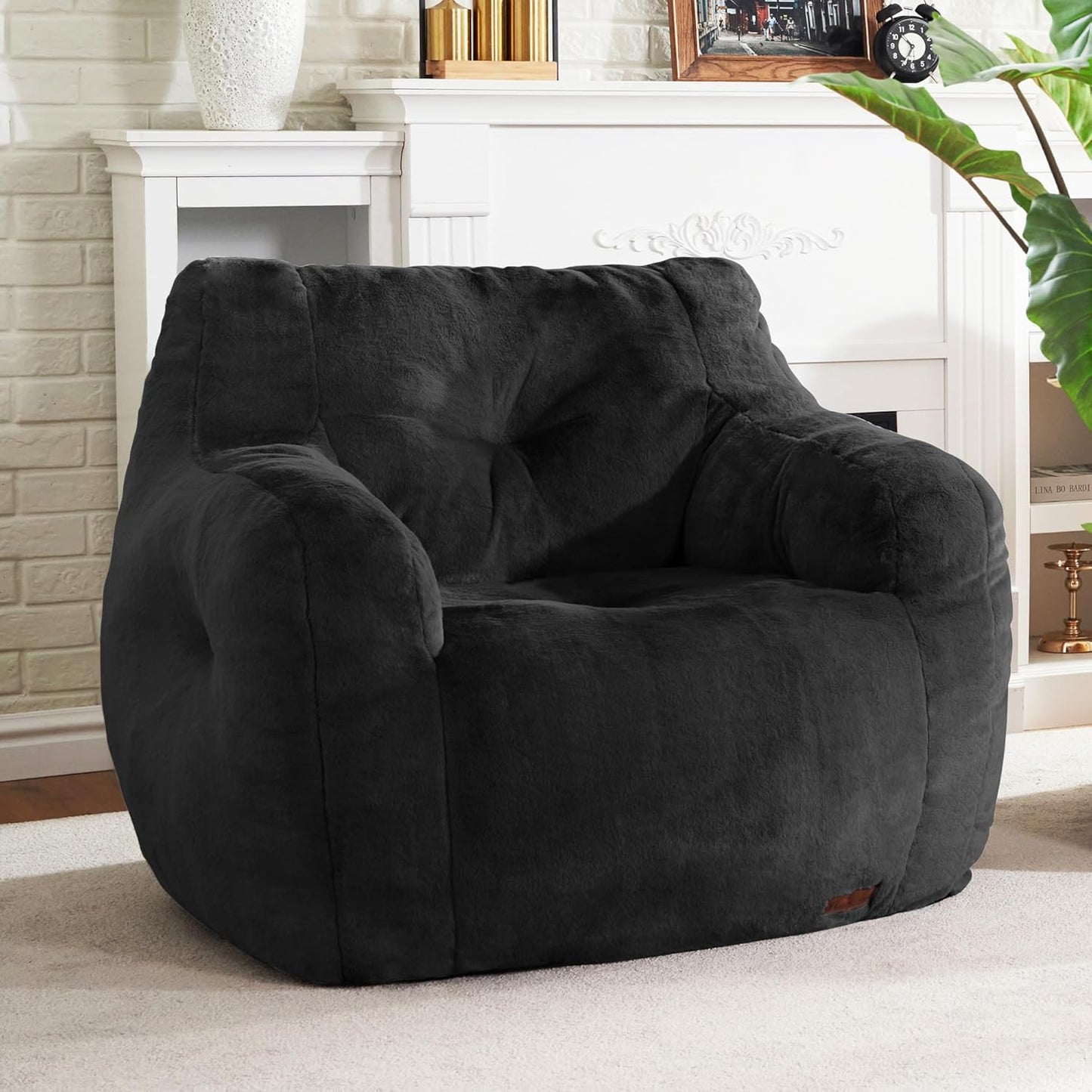 Hobestluk Bean Bag Chair for Adult Small Bean Bag Chairs with Arms Furry Beanbag Chair with Foam Filler Stuffed Bean Bag Sofa for Reading in Bedroom Living Room and Dorms (Black)