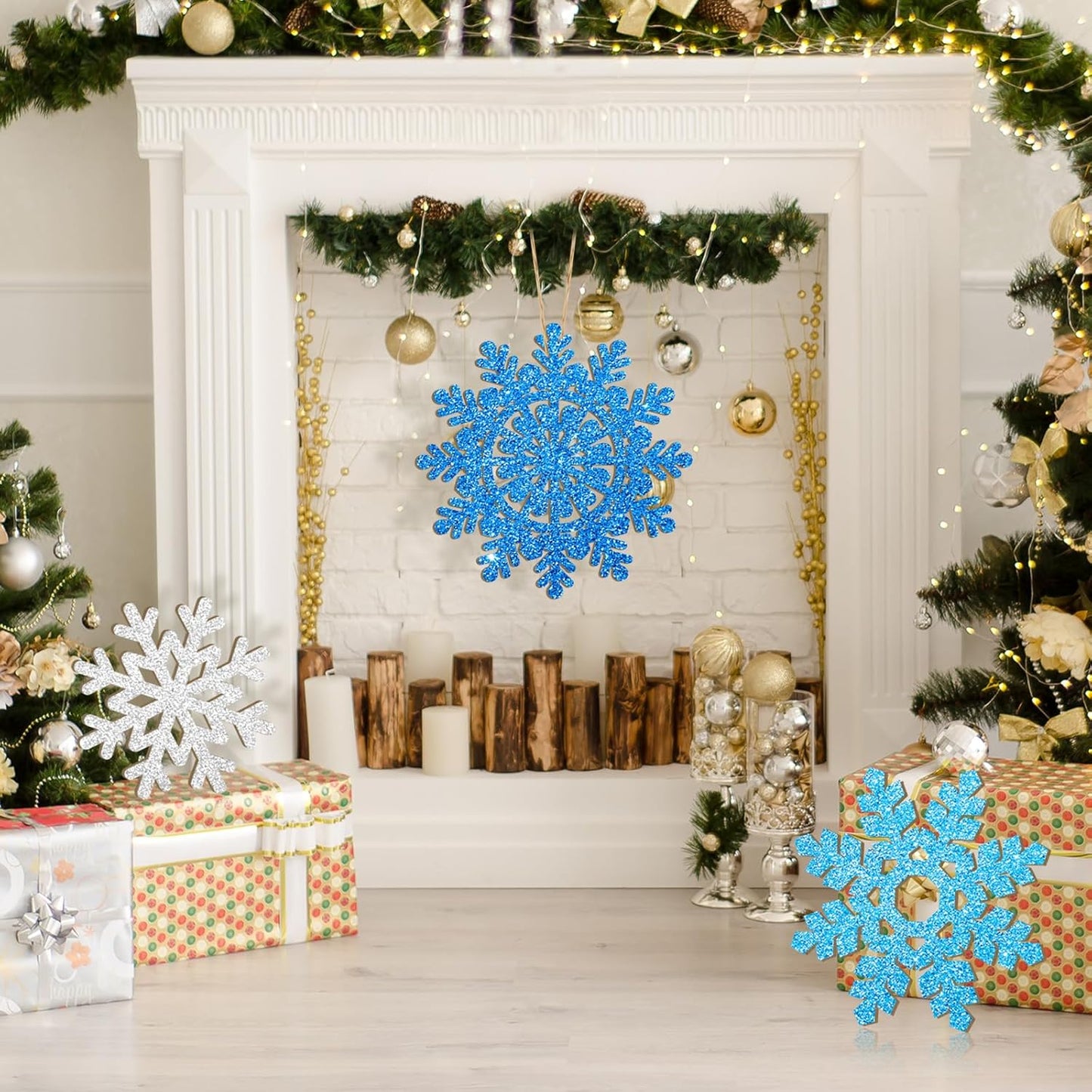 Hollow Wooden Snowflake Ornaments for Paint Christmas Decorations Cutouts Unfinished 6Pack, Wood Snowflakes for Crafts DIY Blank Cutouts Ornament Winter New Year Decorations (3 Styles 3 Size)