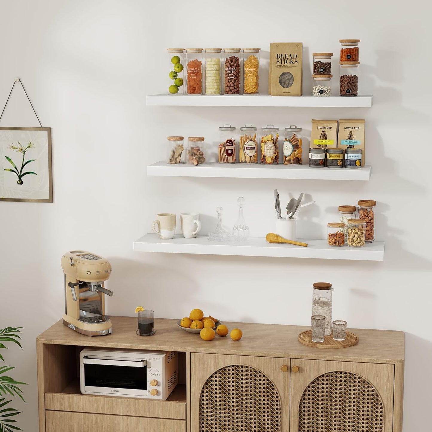 Fun Memories White Floating Shelves 36 Inch Long, Rustic Farmhouse Bathroom Shelves Over Toliet, 36 x 8 Inch Floating Shelves for Wall, Deep Wall Shelf for Living Room, Kitchen, Bedroom, Set of 2
