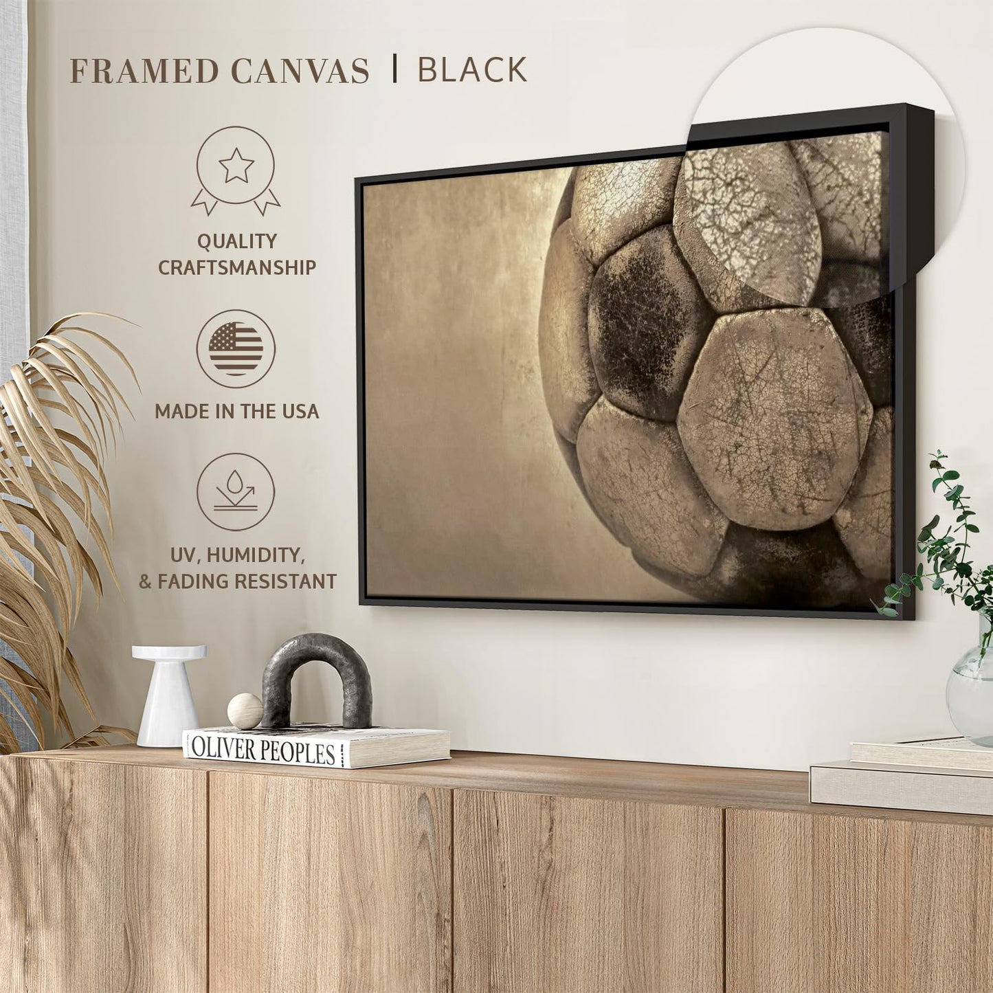 Elephant Stock Worn Soccer Ball Wall Art - Horizontal Framed Canvas - 1-Piece Living Room Wall Decor - Photography sports Canvas Print - Brown and Gray Decor for Wall - 43" X 29"