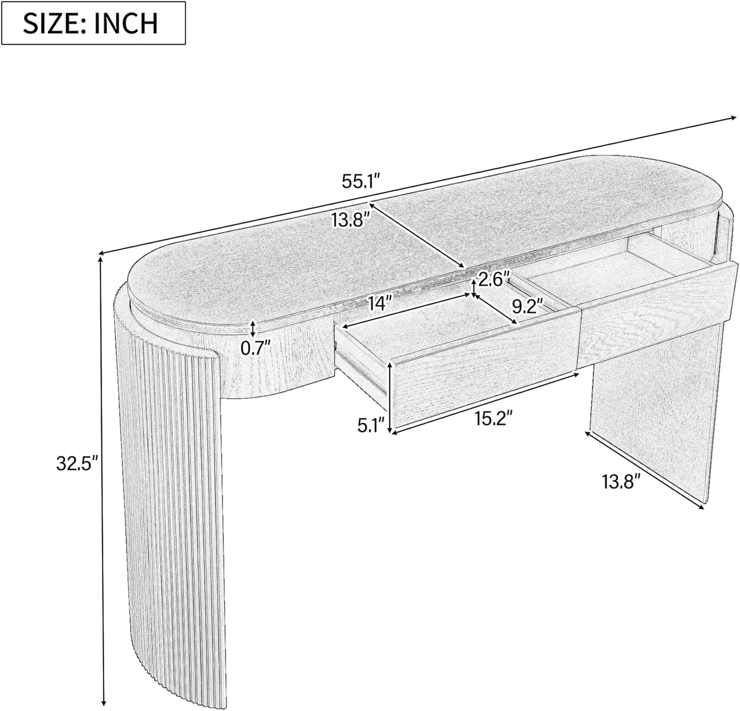 55" Sofa Table with Oval Top and 2 Drawers, Entryway Console Table with Fluted Design for Hallway,Foyer,Entry and Living Room (Fully Assembled-Navy)