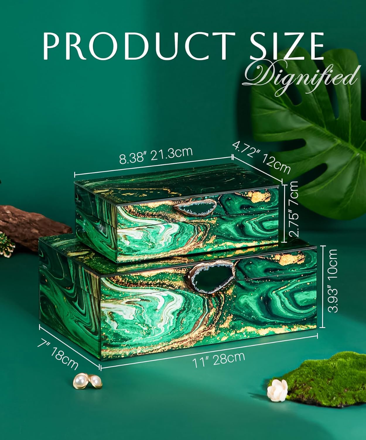 Homde Glass Decorative Storage Box: Set of 2 Boxes for Home Decor - Large Organizer with Lids for Decorations