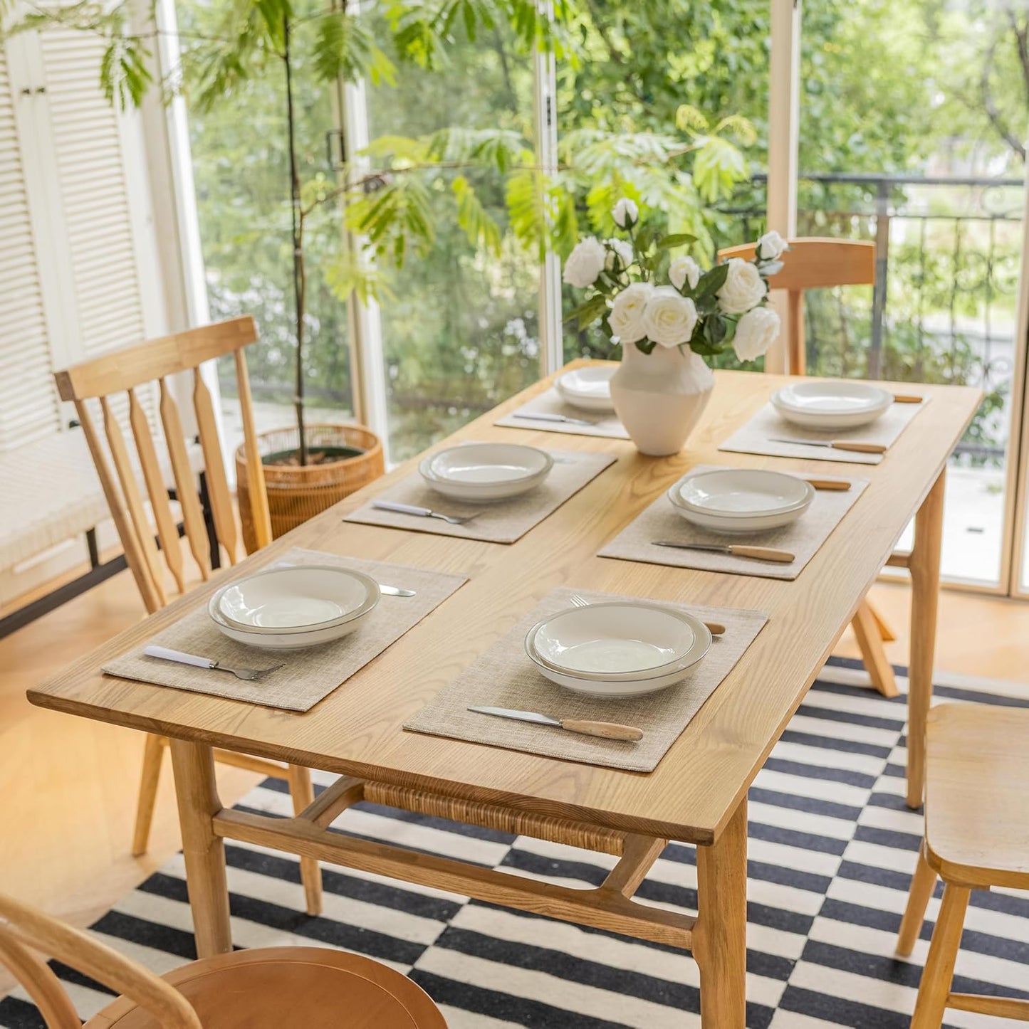 Demetex Linen Textured Placemats Set of 8 Farmhouse Table Place Mats Wipeable Heat Resistant Placemat for Dining Room Kitchen Restaurant, 13x19 inch, Burlap