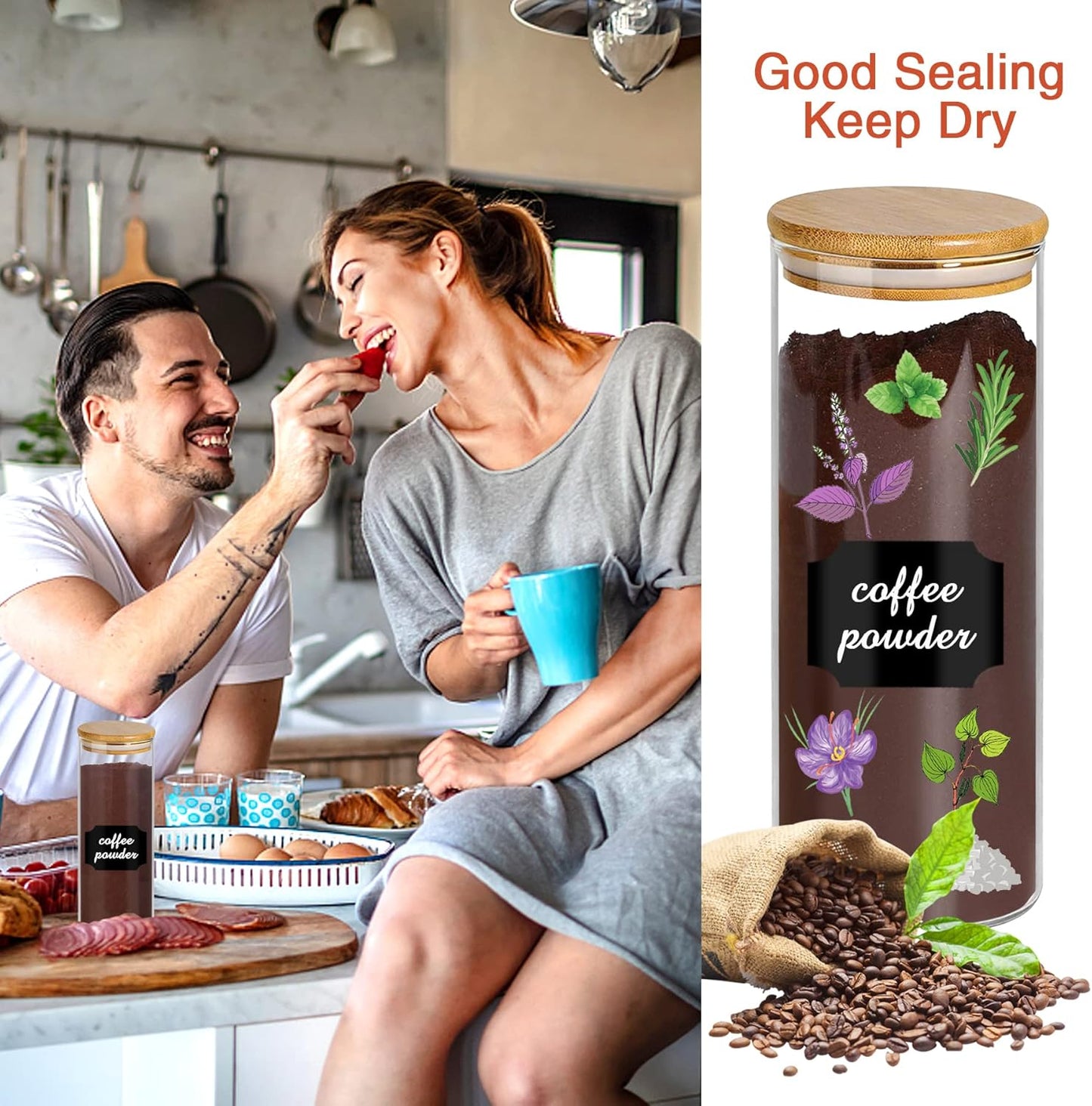 16 oz 20 pcs Glass Jars with Bamboo Lids, Stackable Clear Food Storage Jars, Airtight Kichen Glass Pantry Storage Containers with Lids for Rice, Candy, Sugar, Flour, Nuts, Cookie, Spice