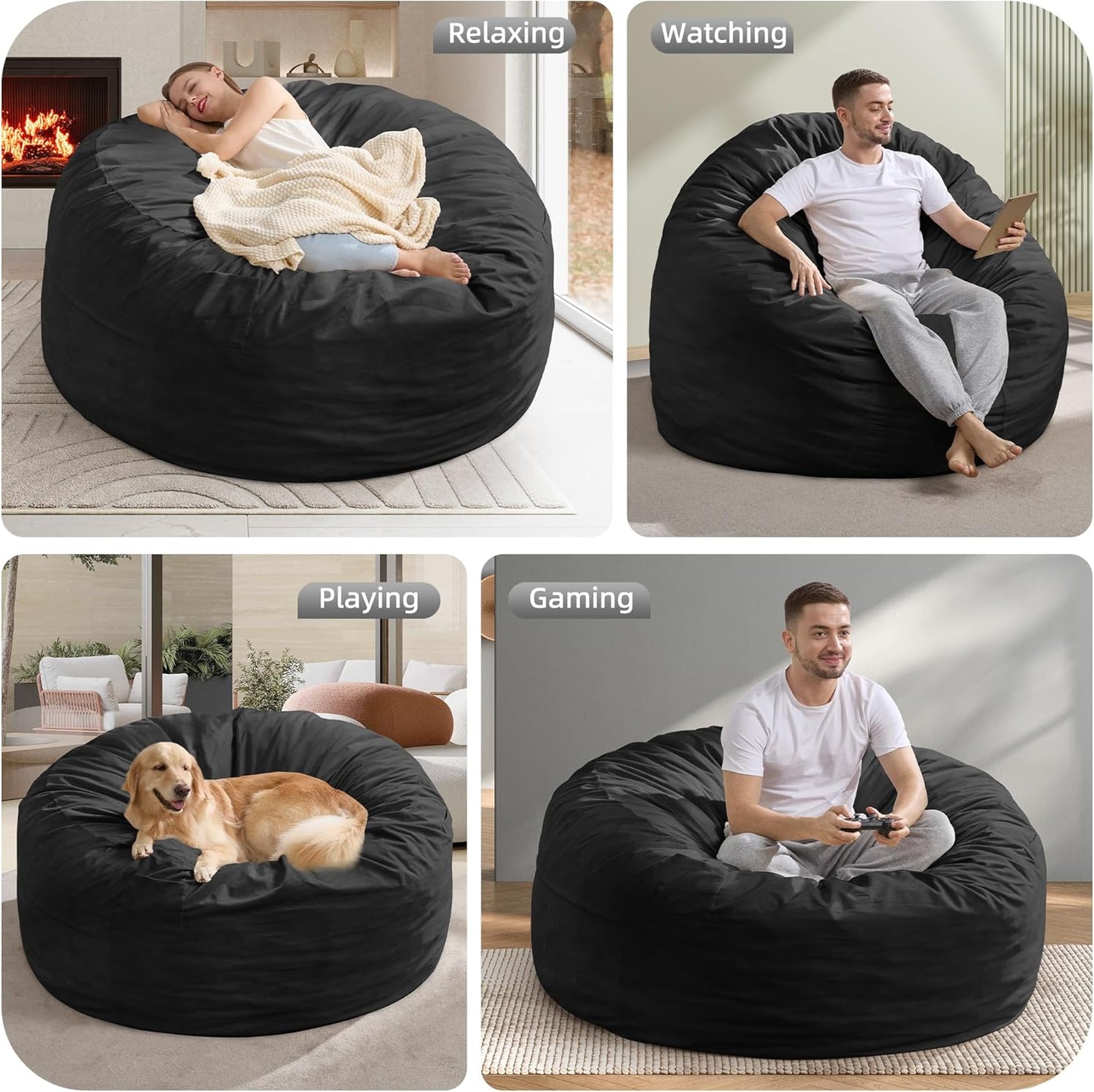 Hobestluk 5FT Bean Bag Chair Giant Bean Bag Chairs for Adults Large Bean Chairs with Removable Cover, Beanbag Chair with Filler, Adult Bean Bag Chairs for Living Room, Bedroom