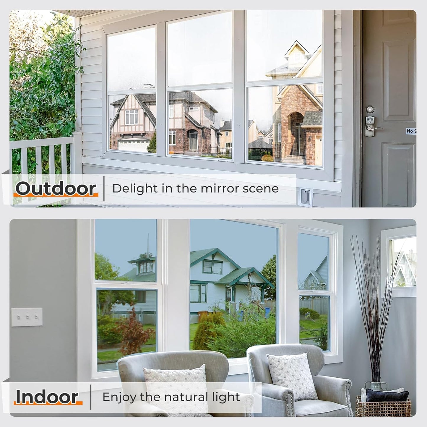 DOWELL Window Privacy Film, One Way Window Tint for Home, Static Cling Anti UV Sun Blocking Reflective Mirror Film, Heat Control See Out Not in Glass Tinting, Silver, 23.6" x 118"