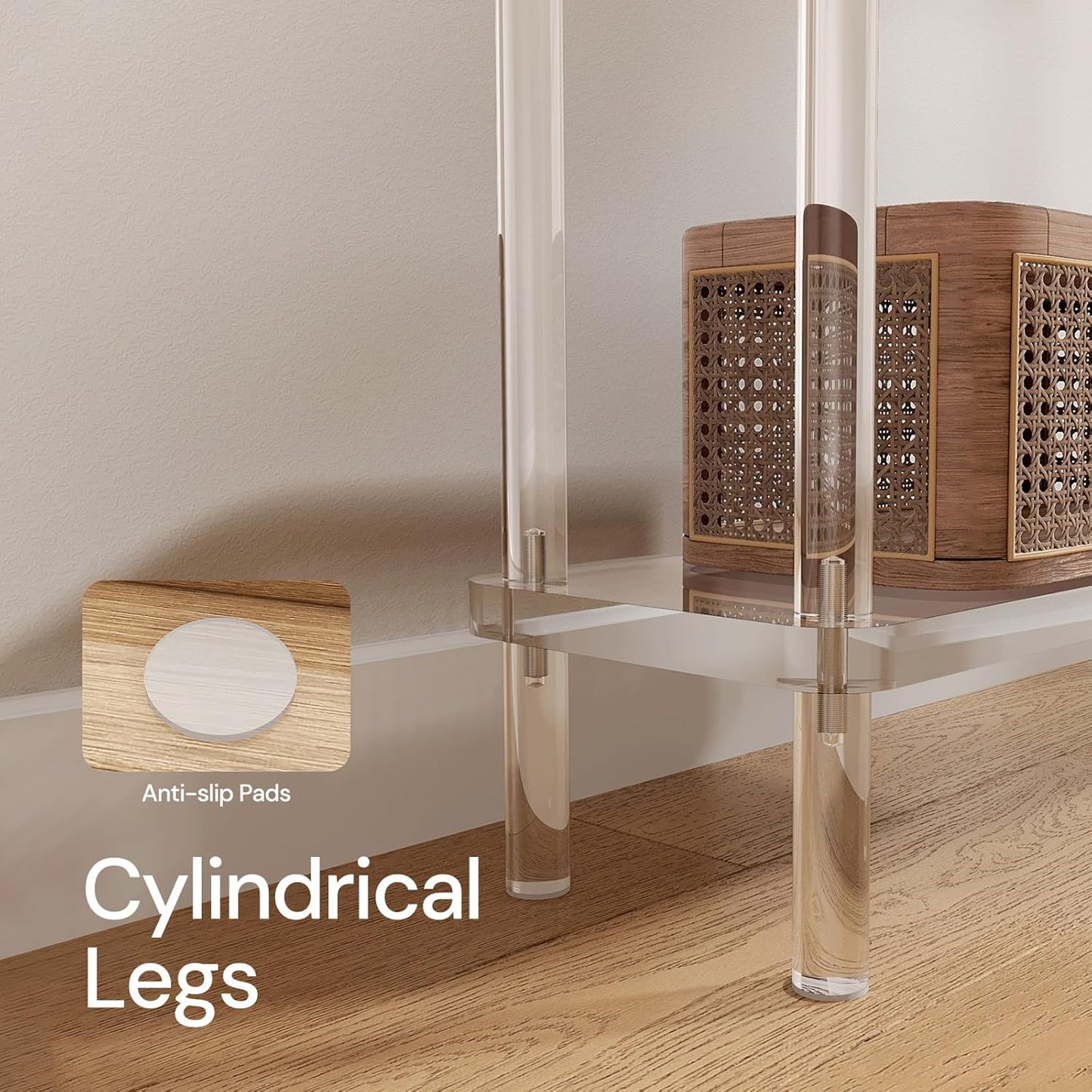 Acrylic Narrow Console Table for Entryway, 7.6" D x 39.4" W x 31.5" H, Cylindrical Legs, Skinny Entry Table for Sofa, Foyer, Hallway, Living Room, Modern, 2-Tier, Clear