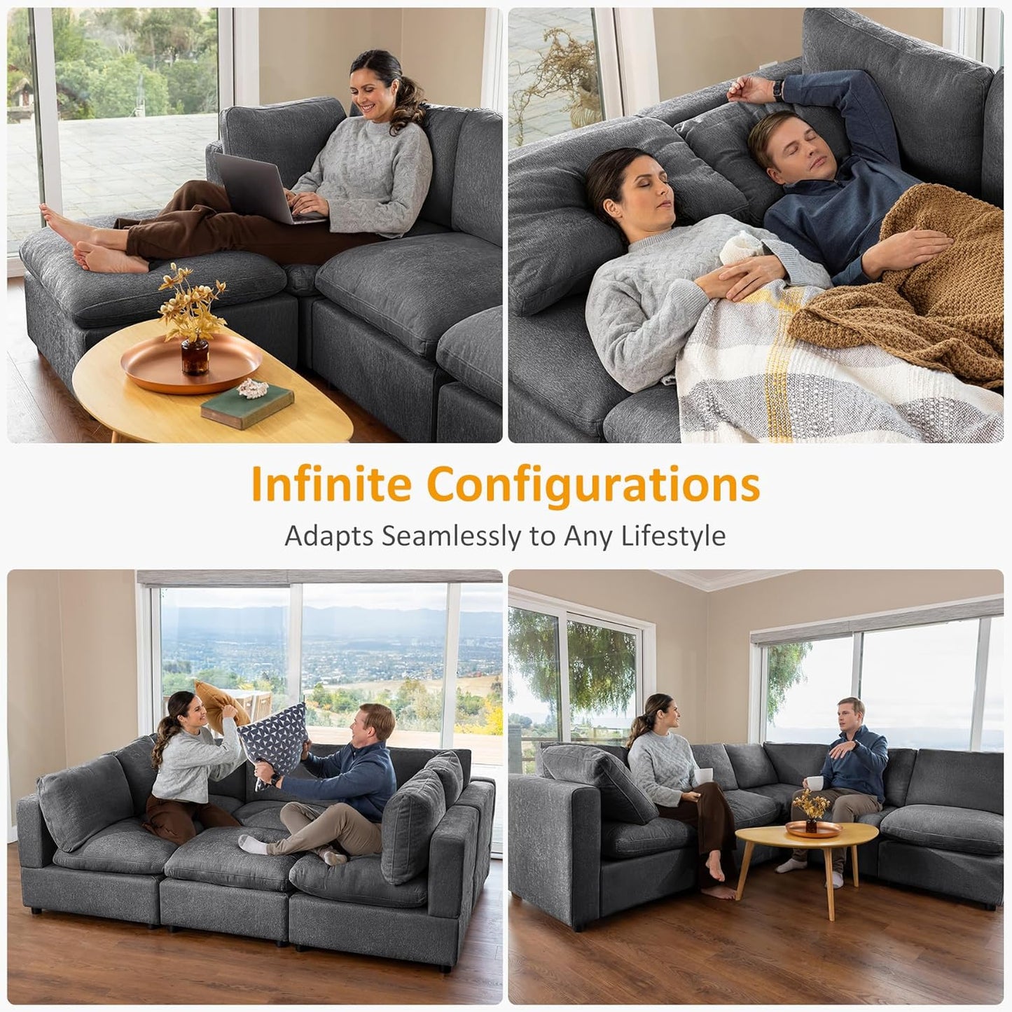 Modular Sectional Sofa, Convertible Sofa Couch Modular Sofa with Ottoman, Sectional Sofas for Living Room Small Apartments