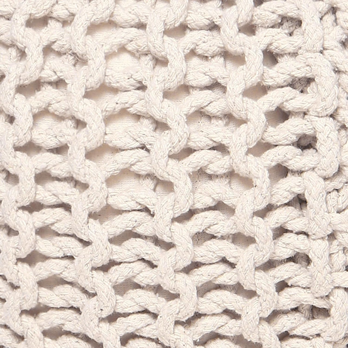 REDEARTH Round Pouf Ottoman - Cable Knitted Boho Poof - Home Décor Cord Pouffe Handmade Circular Footrest for Living Room - Bedroom - Kids Bedroom - 100% Cotton Pouf (19.5"x19.5"x14") - Natural