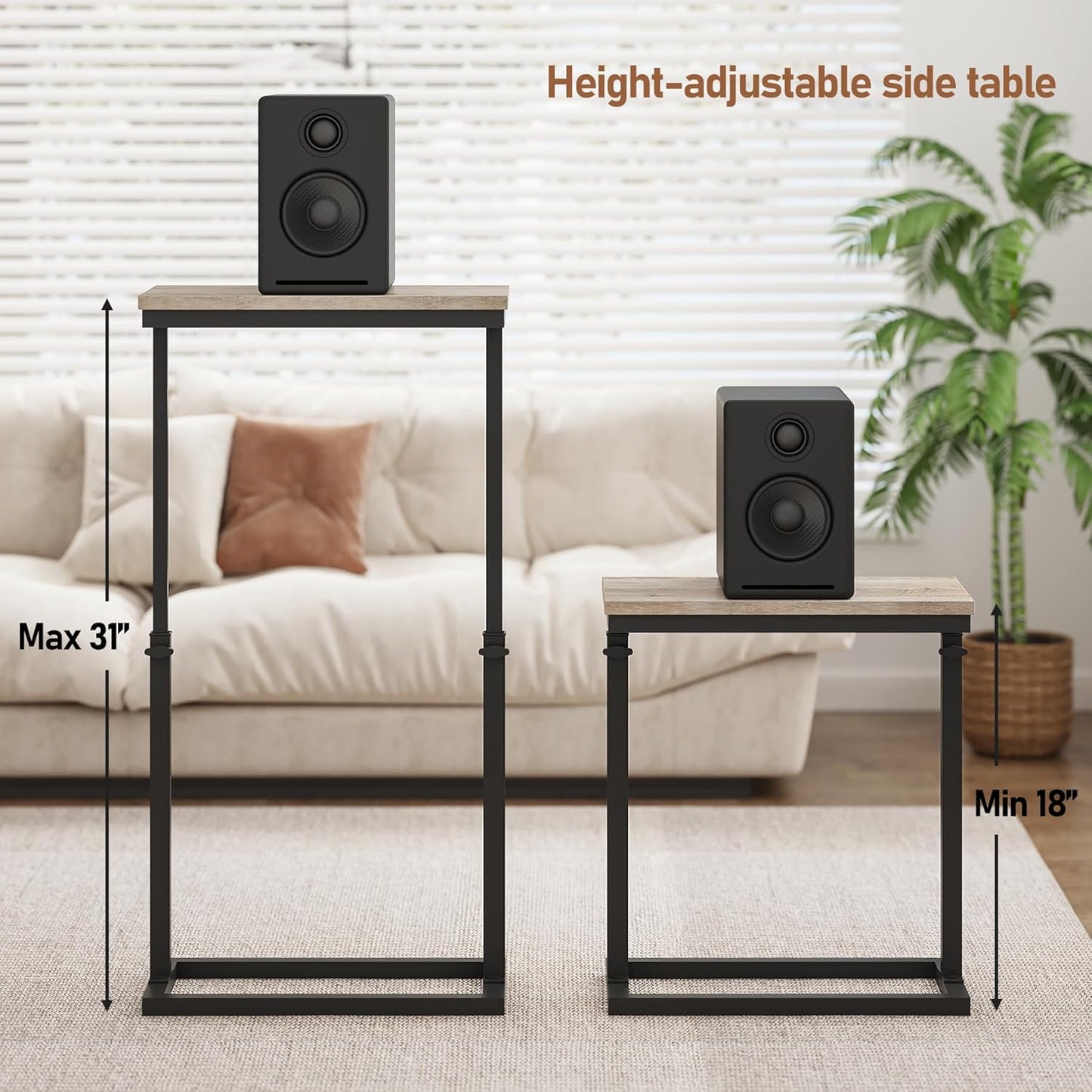 TUTOTAK End Table, Side Table, Tall Couch Table, Sofa Table, Living Room, Bedroom, Greige TB01BG0832