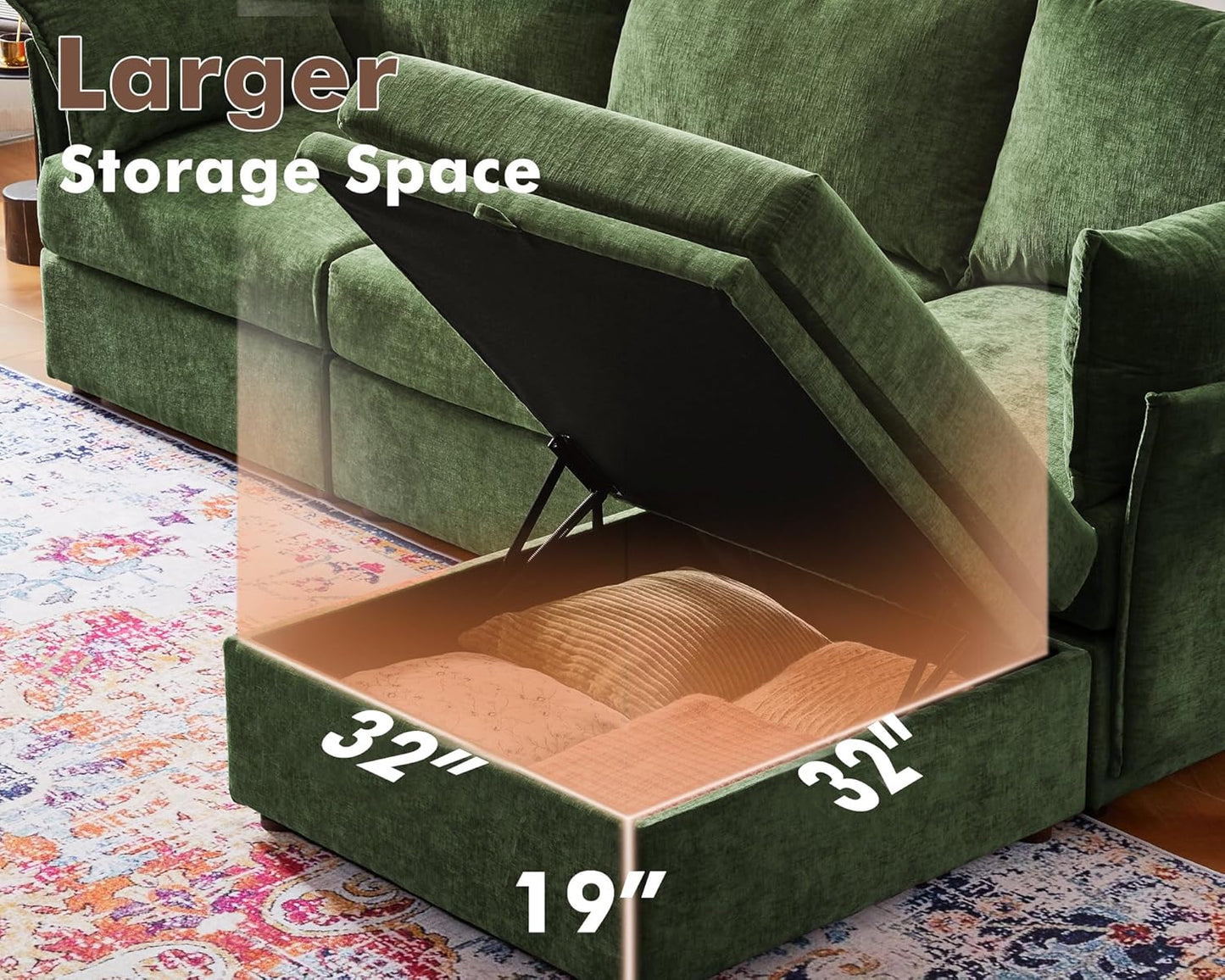 136.4" Oversized Modular Sectional Sleeper Sofa Bed, U Shaped Convertible Couch with Movable Ottoman, Large 8 Seat Corner Couches for Living Room Deep Seat Green Chenille