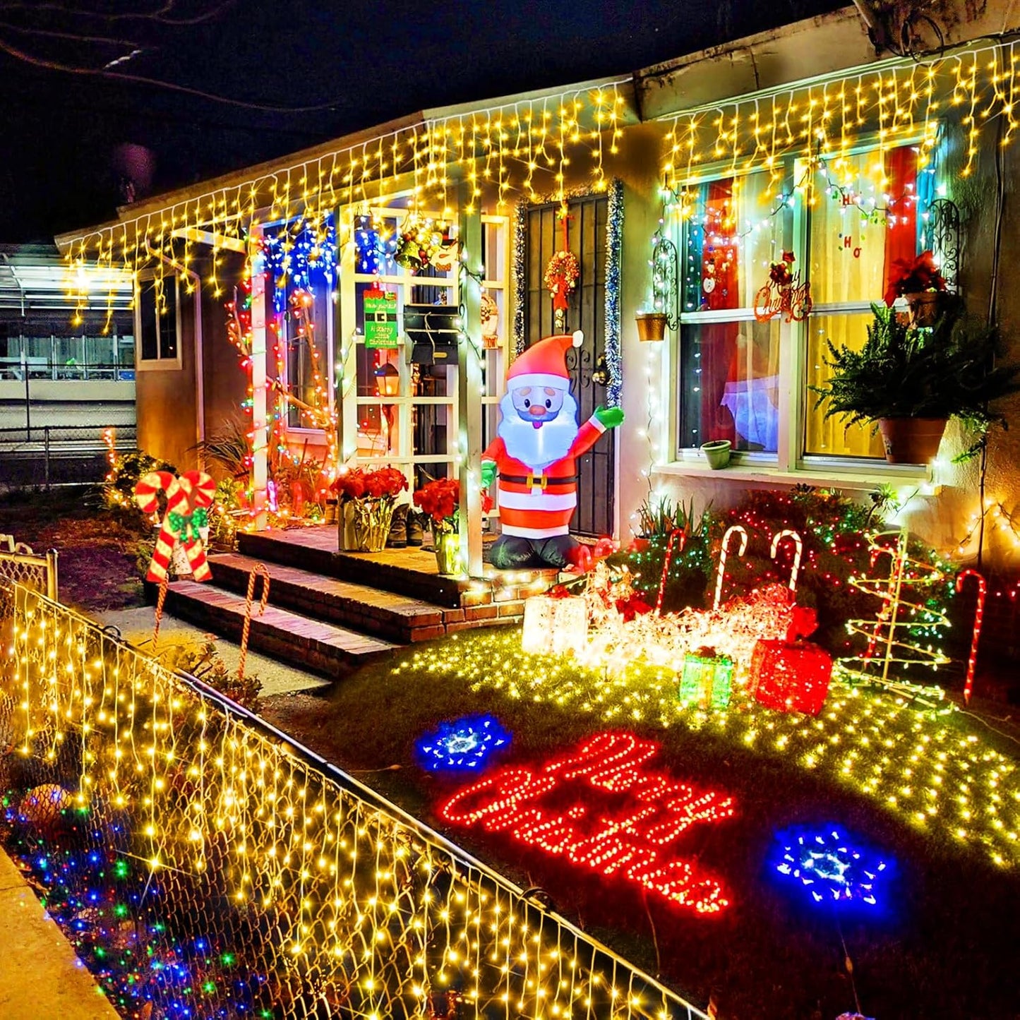 Heceltt Christmas Lights Outdoor, 49FT 480 LED Ice Lights for Outside, 90 Drops Ice String Lights with 8 Modes, Waterproof Timer Memory Hanging Light for Eaves Party Yard Garden(Warm White)