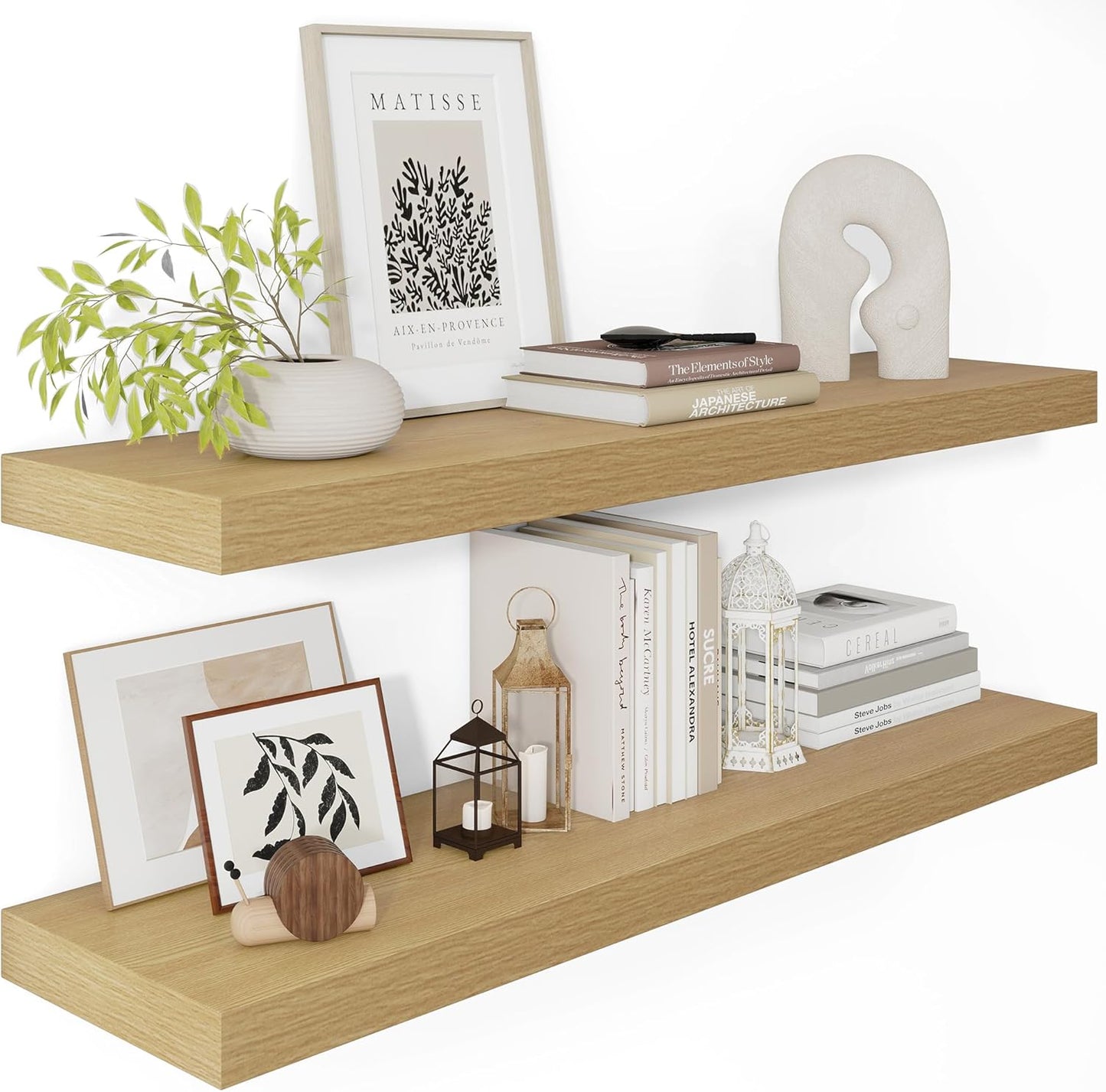 12 Inch Deep Floating Shelves 36 inch Long, 36 x 12 Wide Wall Shelves with Invisible Brackets, Heavy Duty Shelf for Bedroom Bathroom Living Room Kitchen Office Home Decor, Modern Shelf Set of 2, Oak