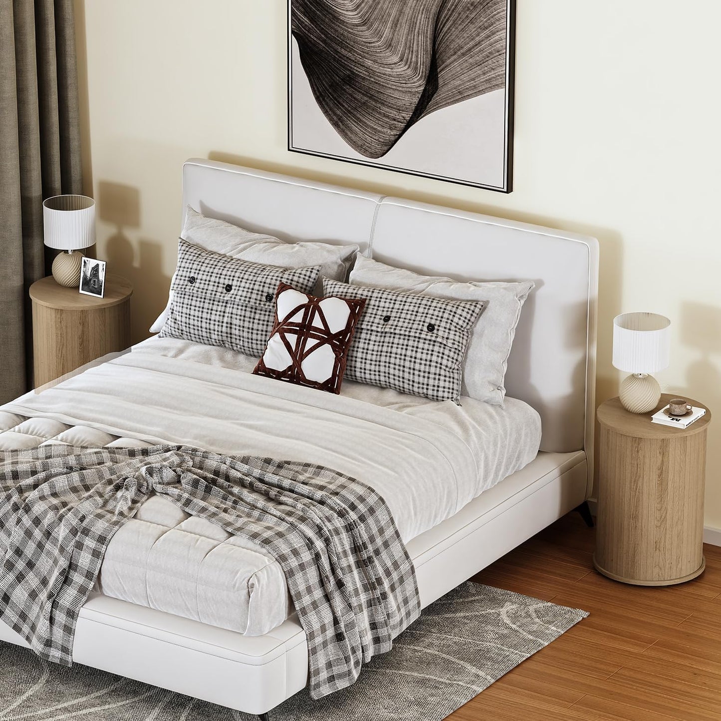 Round Fluted End Table for Living Room, Modern Wooden Sofa Couch Side Table for Small Spaces, 21.9" H Nightstand Set of 2 for Bedroom (Oslo Oak)