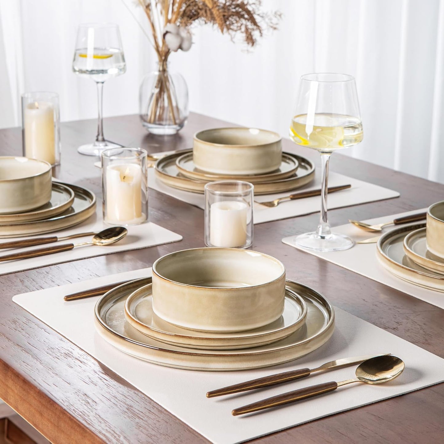 AmorArc Ceramic Dinnerware Sets, Handmade Reactive Glaze Stoneware Plates and Bowls Sets,Highly Chip and Crack Resistant | Dishwasher & Microwave Safe Dishes Set, Service for 8 (24pc)