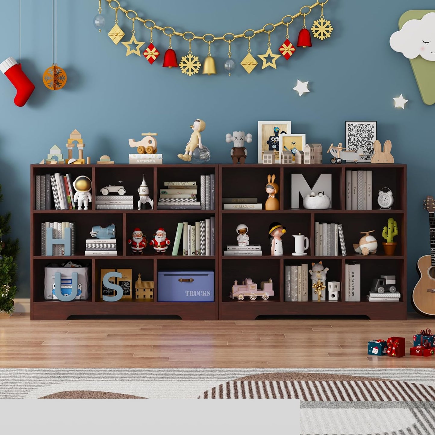 Book Shelf, 8 Cubes Storage Organizer, 3-Tier Open Shelf Wooden Bookcase, Freestanding Cherry Bookshelf Cube Shelf for Bedroom, Living Room, Home Office