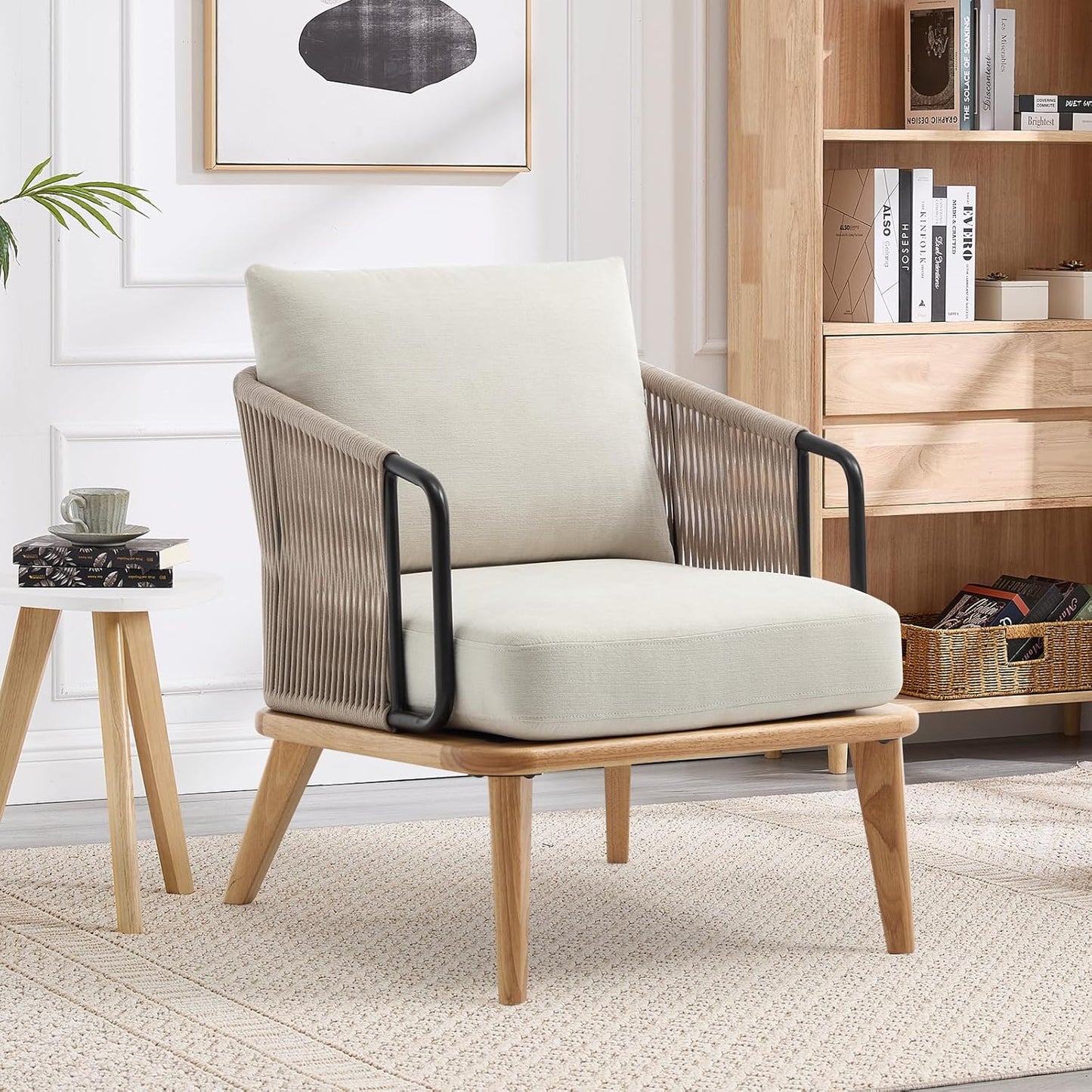 ANJ Accent Chair Set of 2,Mid-Century Modern Reading Chair with Braid Armrests, Armchair for Living Room Bedroom Outdoor