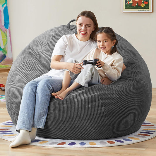 Hobestluk 4.5FT Bean Bag Chair Giant Bean Bag Chair with Filler Included Adult Bean Bag Chairs with Removable Cover for Bedroom Living Room - (Jumbo, Grey)