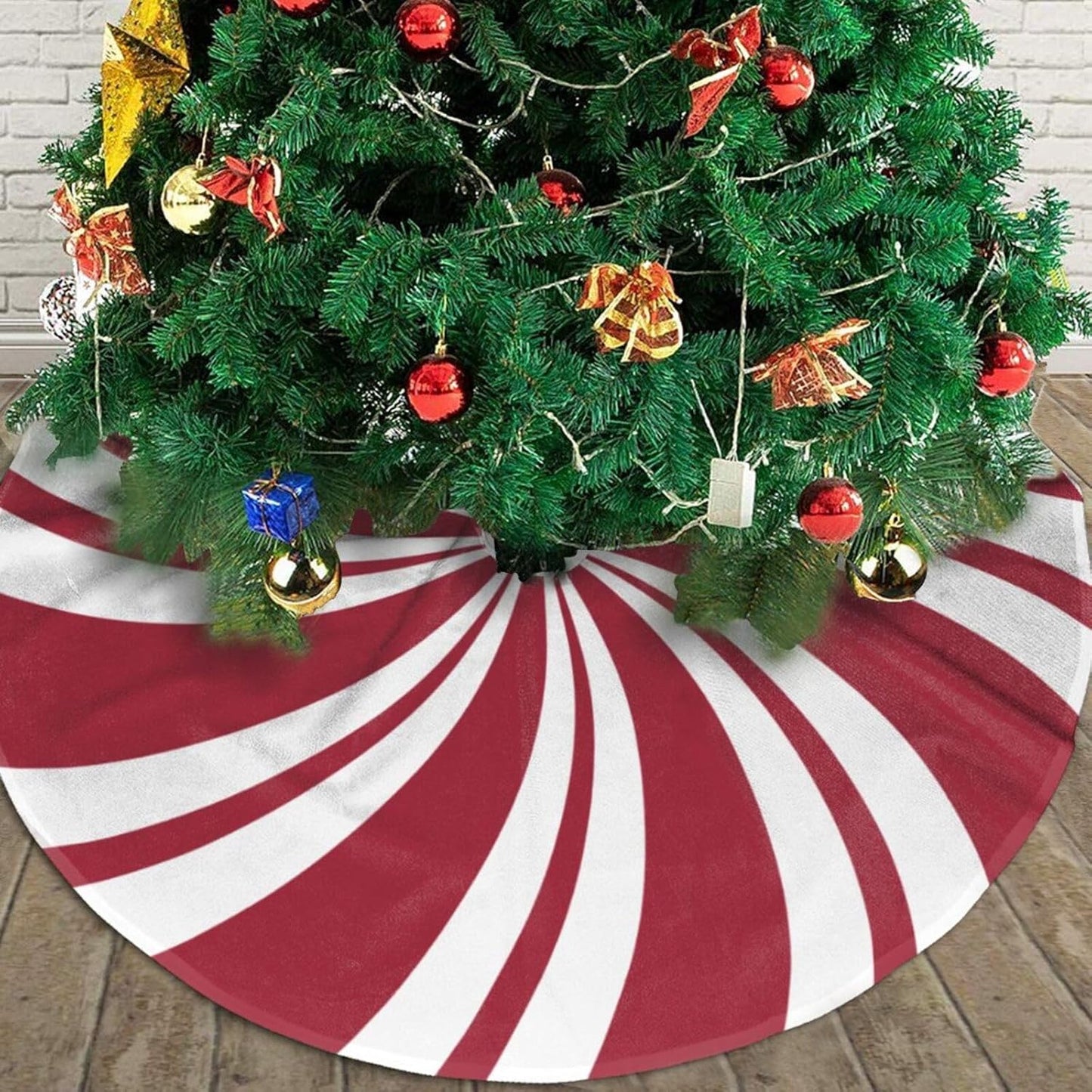 Christmas Tree Skirt,Mint Sugar Double Swirl Candy Xmas Tree Skirt Rustic Farmhouse Tree Skirt for Christmas Decor Xmas Holiday Home Party Decorations30