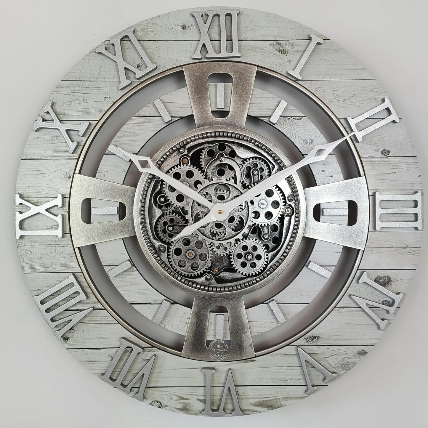 The Gears Clock Real Moving Gear Wall Clock England Line (White Farmhouse, 24 inches (60 cm))