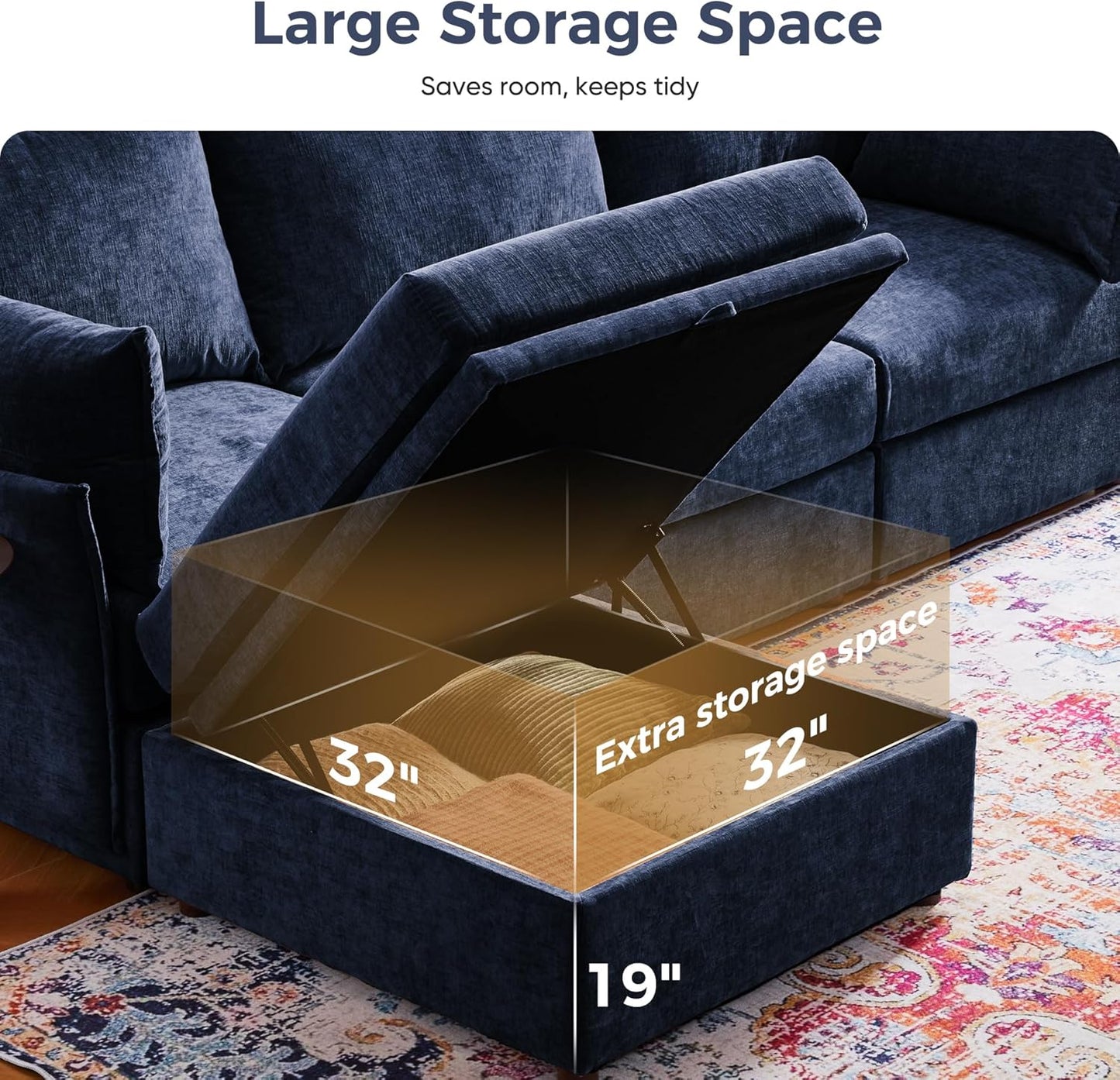 166.6" Oversized Modular Sectional Sofa, U Shaped Convertible Couch with Movable Ottoman, Large 8 Seat Corner Couches for Living Room Deep Seat Blue Chenille