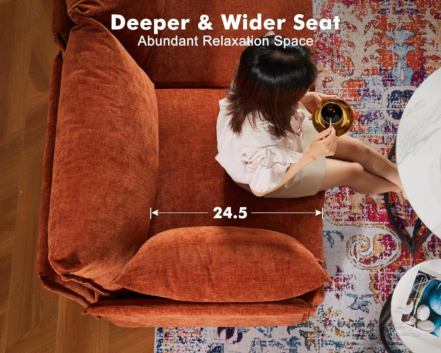 Terracotta Oversized Accent Chair, Upholstered Modern Sofa Chair with Removable Backrest & Detachable Cover, 24.5" Deep Seat Large Reading Armchair