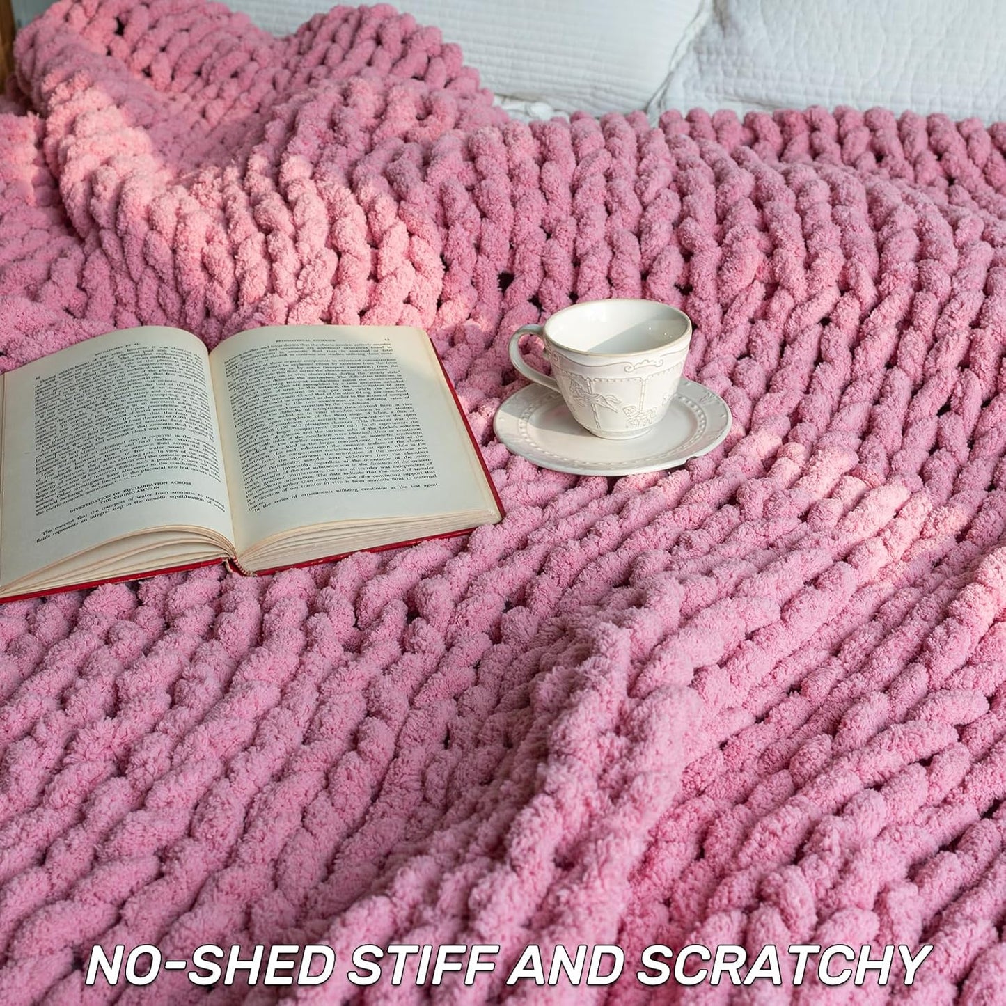 Chunky Knit Blanket - Luxury Soft Cozy 50 * 60 Throw Blanket,100% Woven Blanket Rope Knot Throw Blanket for Couch, Sofa, Home Decor, Gift - Machine Washable(Pink)