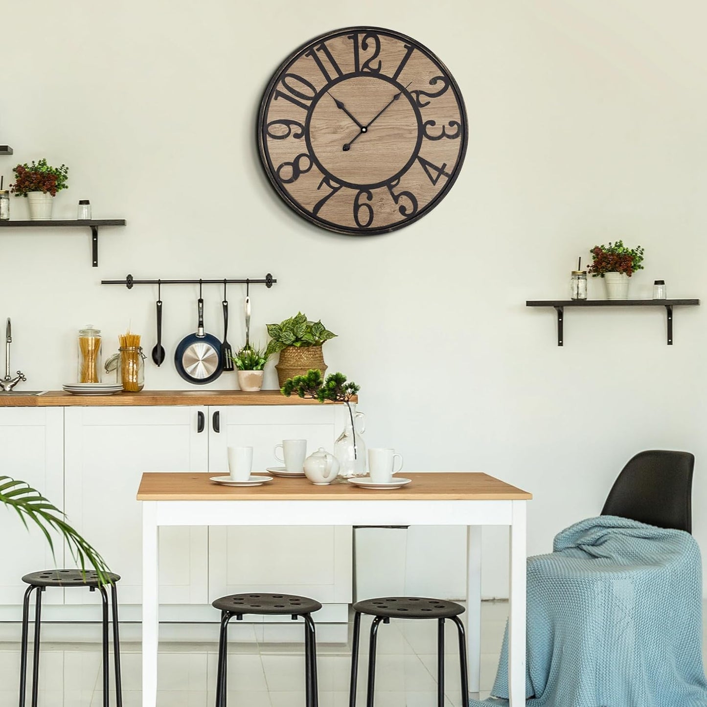 Large Wall Clock for Living Room Decor - Non-Ticking, Silent, Battery Operated Modern Vintage Wood Clock - Oversized Decorative for Bedroom, Kitchen, Farmhouse, Office