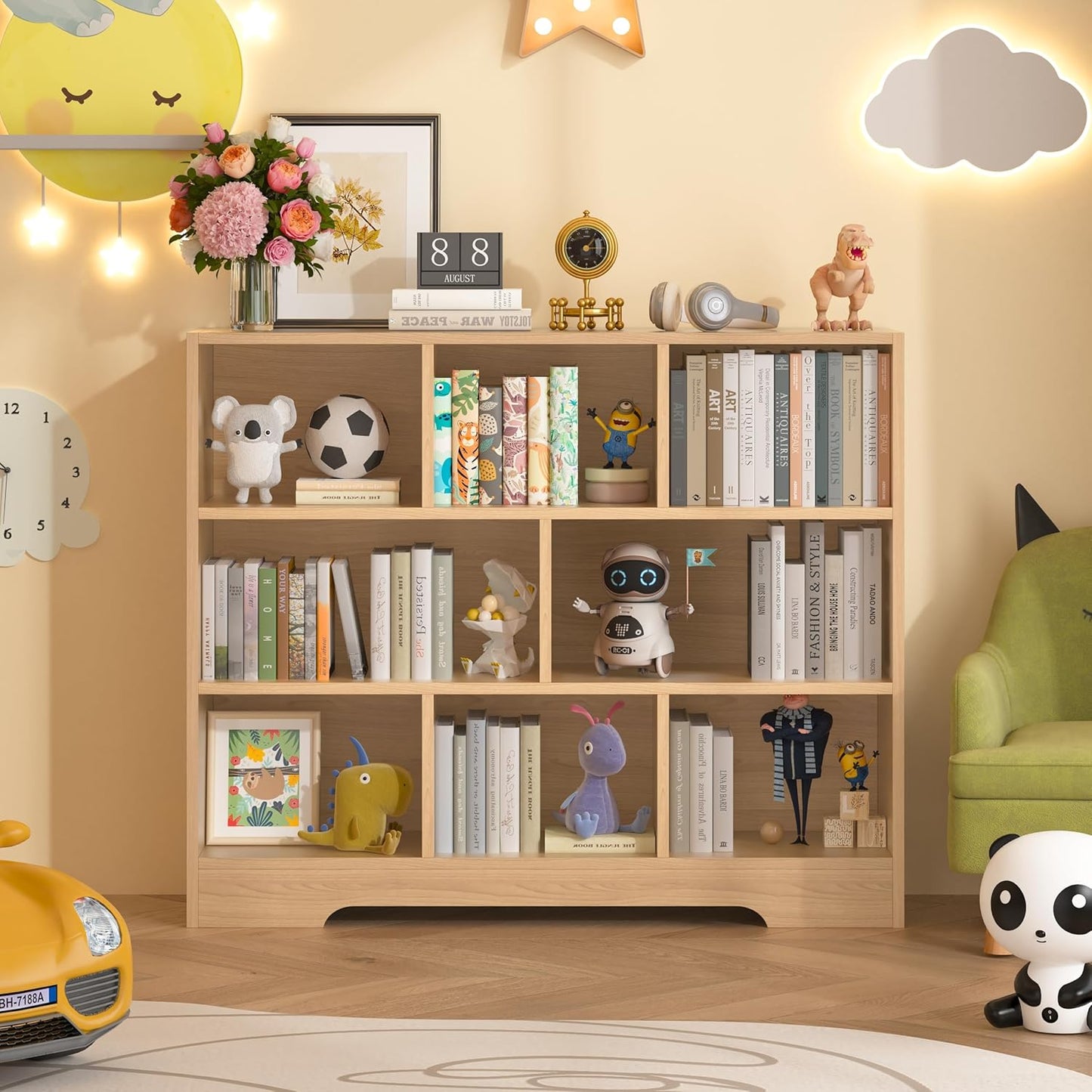 Book Shelf Set of 2, 8 Cubes Storage Organizer, Freestanding Wooden Bookshelf Cube Shelf for Bedroom, Living Room, Home Office, 3-Tier Open Bookshelf Wooden Bookcase