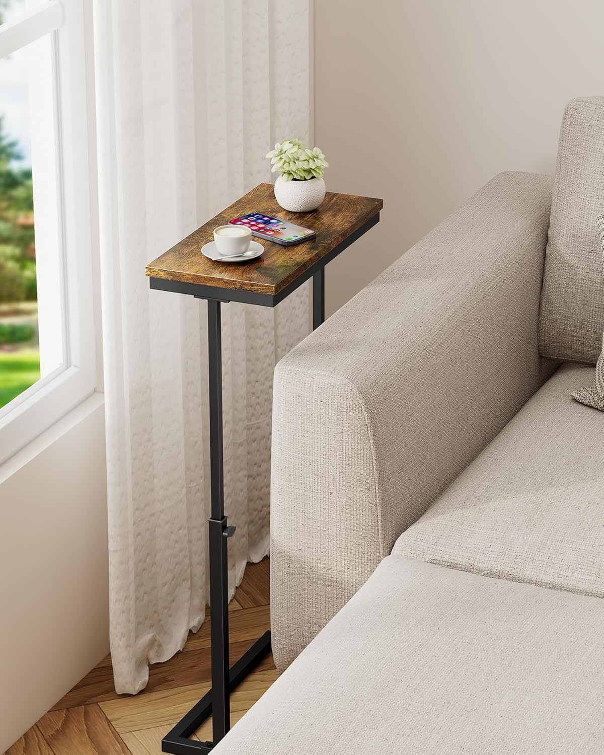 TUTOTAK End Table, Side Table, Tall Couch Table, Sofa Table, Living Room, Bedroom, Brown TB01BB0832