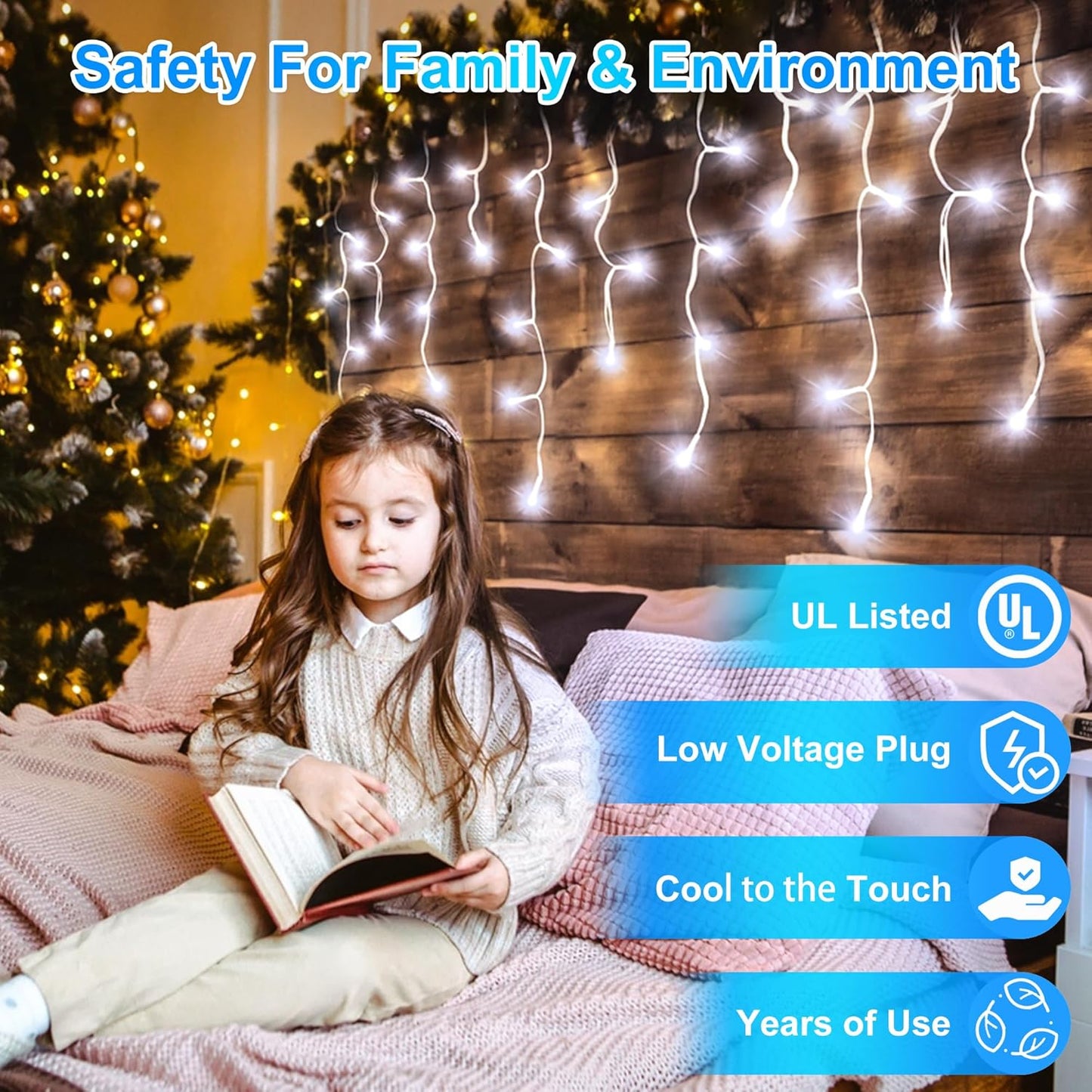 1296LED Christmas Lights with 288 Drops, 131ft 8 Modes Christmas String Lights Outdoor, Waterproof Christmas Decorations Fairy Lights with Timer Memory for Xmas Party Patio Fence Tree Cool White