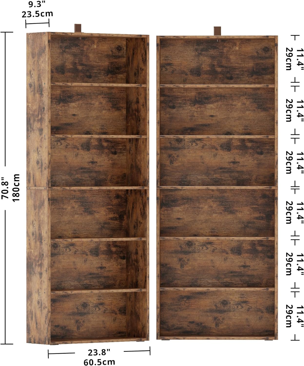 IRONCK Bookshelves and Bookcases Set of 2 Floor Standing 6 Tiers Display Storage Shelves 70 in Tall Bookcase Home Decor Furniture for Home Office, Living Room, Bed Room