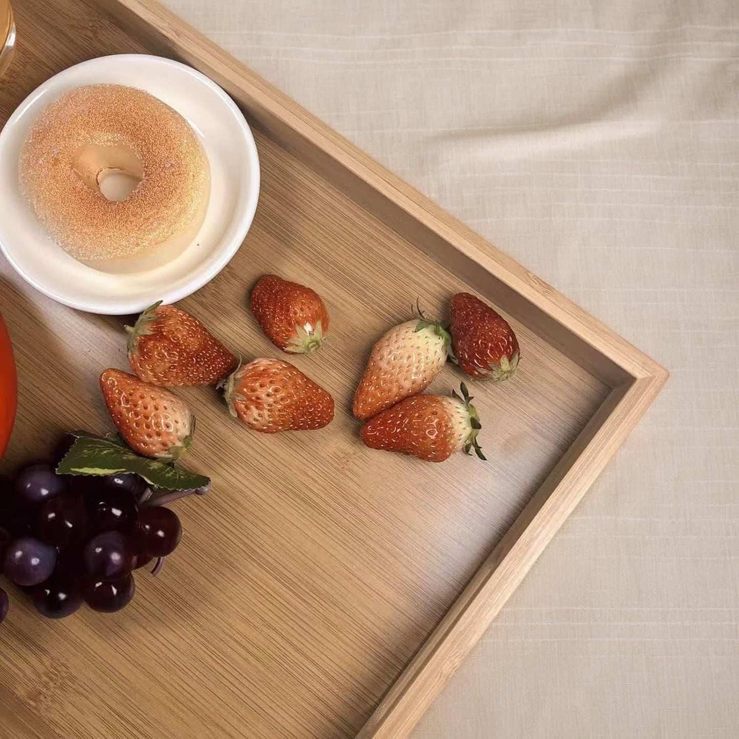 Large Bamboo Wooden Tray with Handles, Rectangular Natural Solid Wood Dinner Tray, Bamboo Wood Original Color. Suitable for Kitchen,Bedroom, Coffee, Party bar. (14.9x10.2 inches)