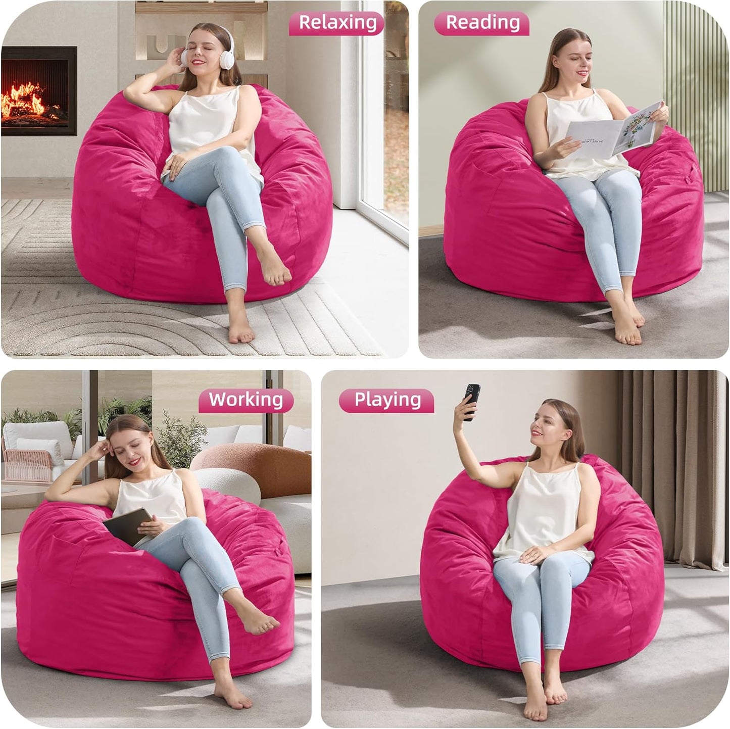 Hobestluk 3FT Bean Bag Chair Giant Bean Bag Chairs for Adults Large Bean Chairs with Removable Cover, Beanbag Chair with Filler, Adult Bean Bag Chairs for Living Room, Bedroom