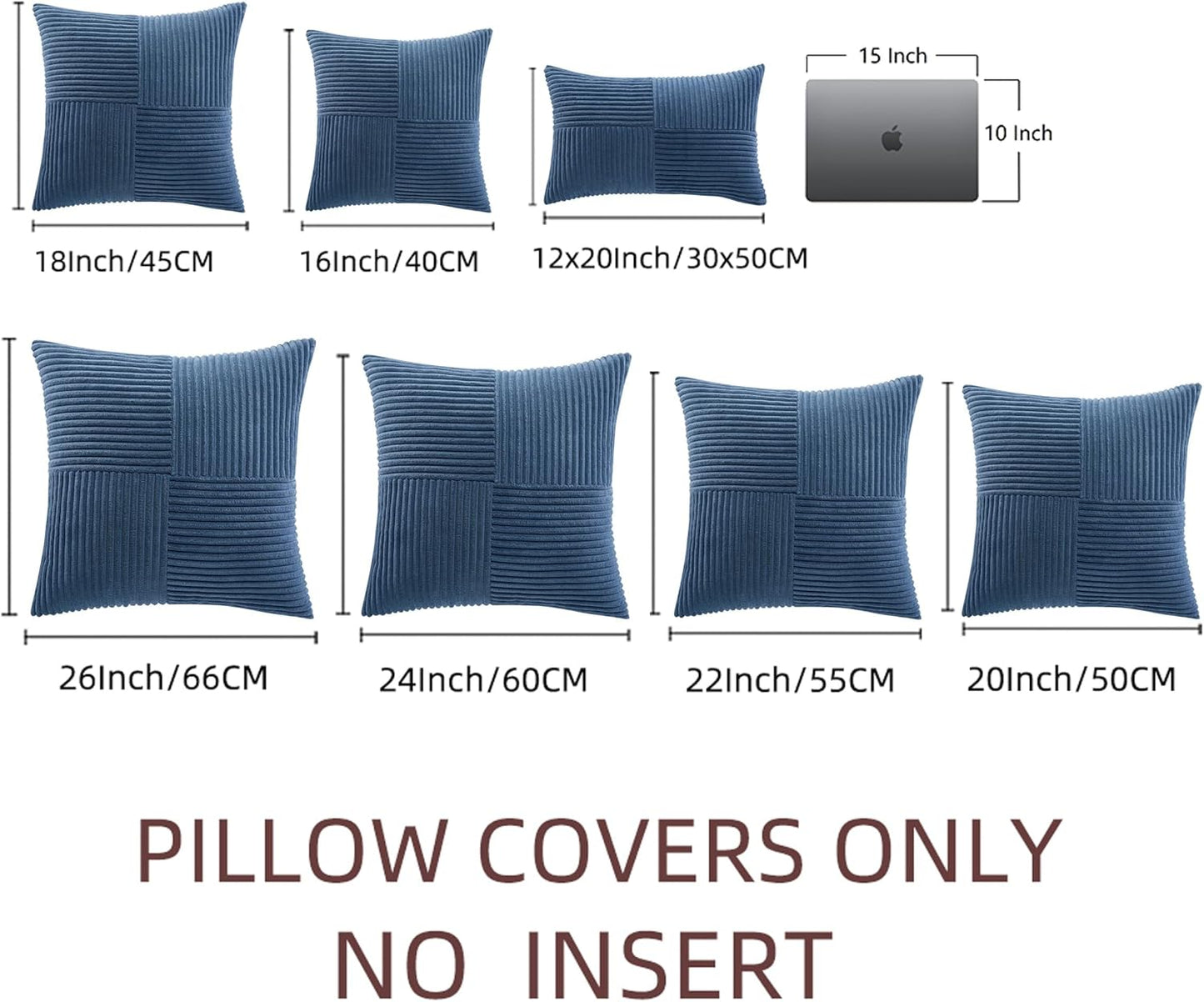 Fancy Homi 2 Packs Dusty Blue Euro Decorative Throw Pillow Covers 26x26 Inch for Bedroom Couch Bed, Rustic Farmhouse Boho Home Decor, Soft Corss Corduroy Patchwork Textured Cushion Case 66x66 cm