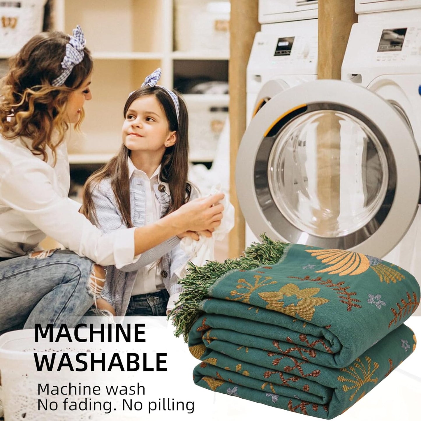 Boho Throw Blanket for Bed, 100% Pure Cotton Ultra Soft Rustic Quilt, Farmhouse Decor Bed Blankets, All Season Rustic Throw for Sofa Couch Chair(91''x 98'', Bird A)