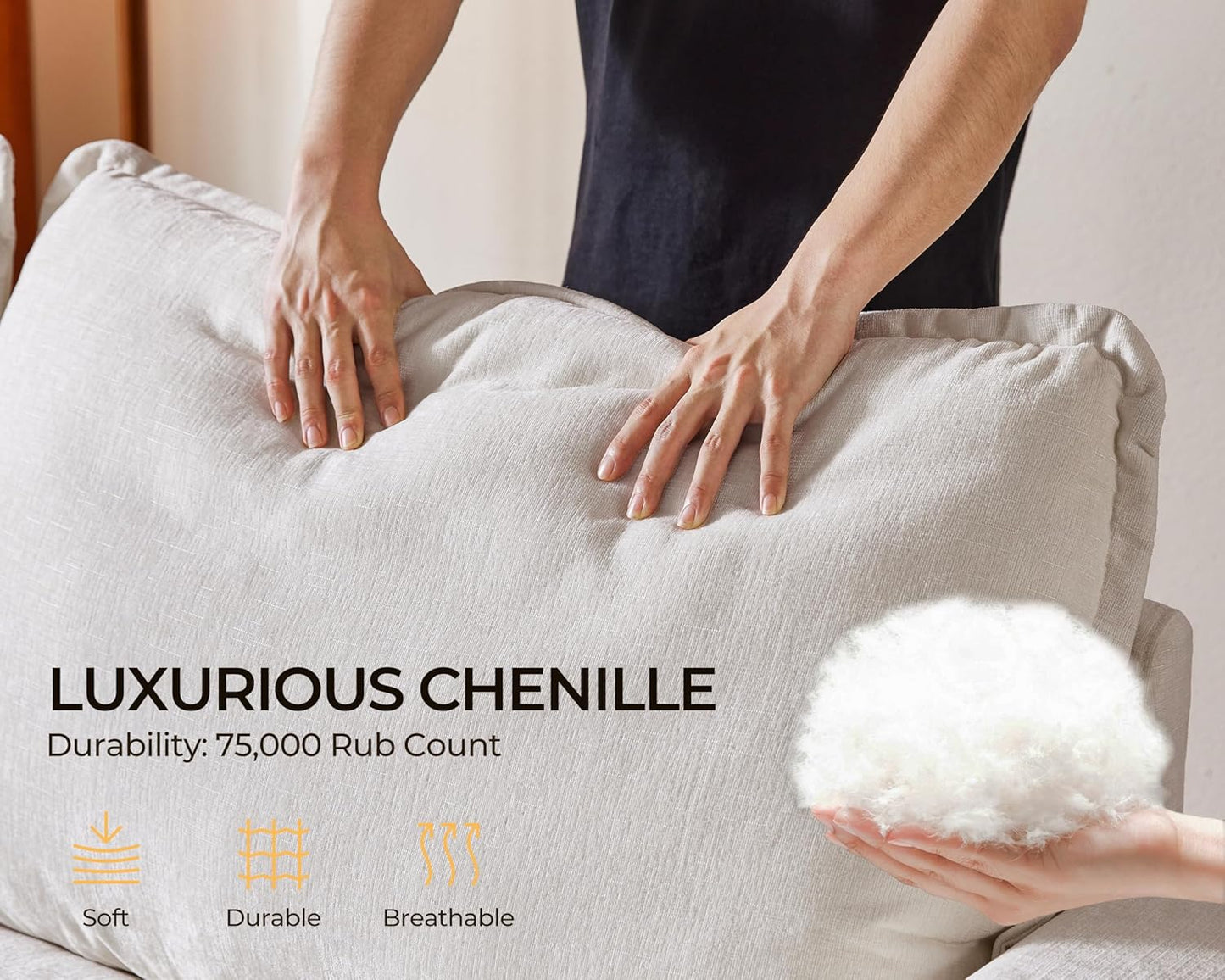 Oversized Modular Sofa Comfy Cloud Couch with Storage, Extra Deep Plush Sectional Sofa Set for Living Room, Covers Washable, Chenille, Olar (White, 3-Seater, Basic Shape)