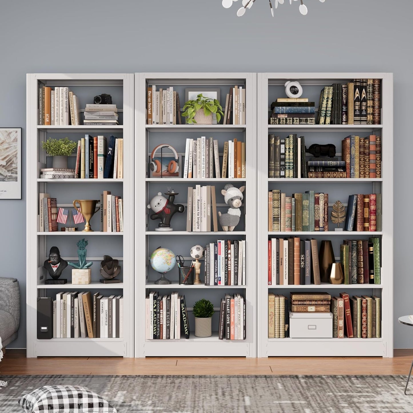 Metal Modern Bookshelf, 69”Tall Bookcase, 5-Tier Book Shelf with Adjustable Shelves, Heavy Duty Bookshelves, Modular Bookshelf for Library Shelves, Living Room, Office, Home (White)