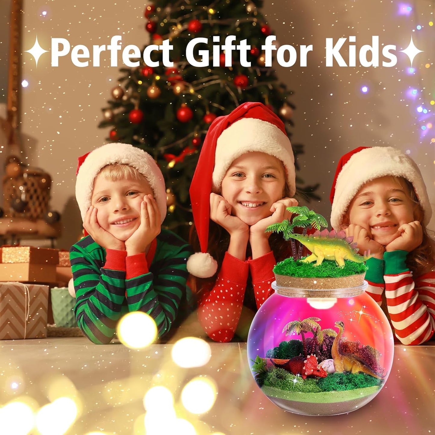 Dinosaur Light-Up Terrarium Kit for Kids- Birthday Gifts for Boys Ages 4 5 6 7 8-12 Year Old- Dinosaur Toys for Boys with Multicolor LED Light & Remote