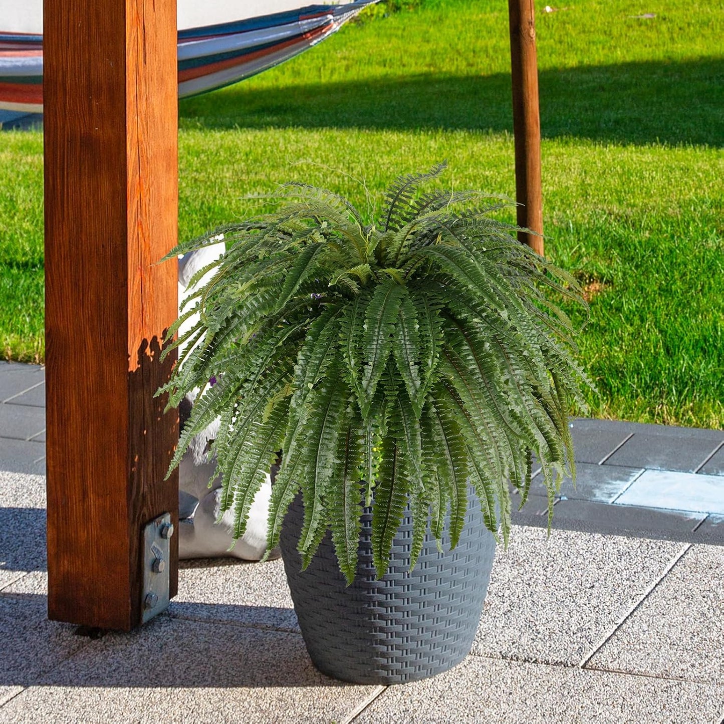 Single Silky 50" Artificial Fern Plant, Large Fake Fern with 100Fronds, Realistic Faux Boston Fern Bush for Outdoors & Indoor, Silk Greenery for Planter, Garden, Office, Home DĂŠcor