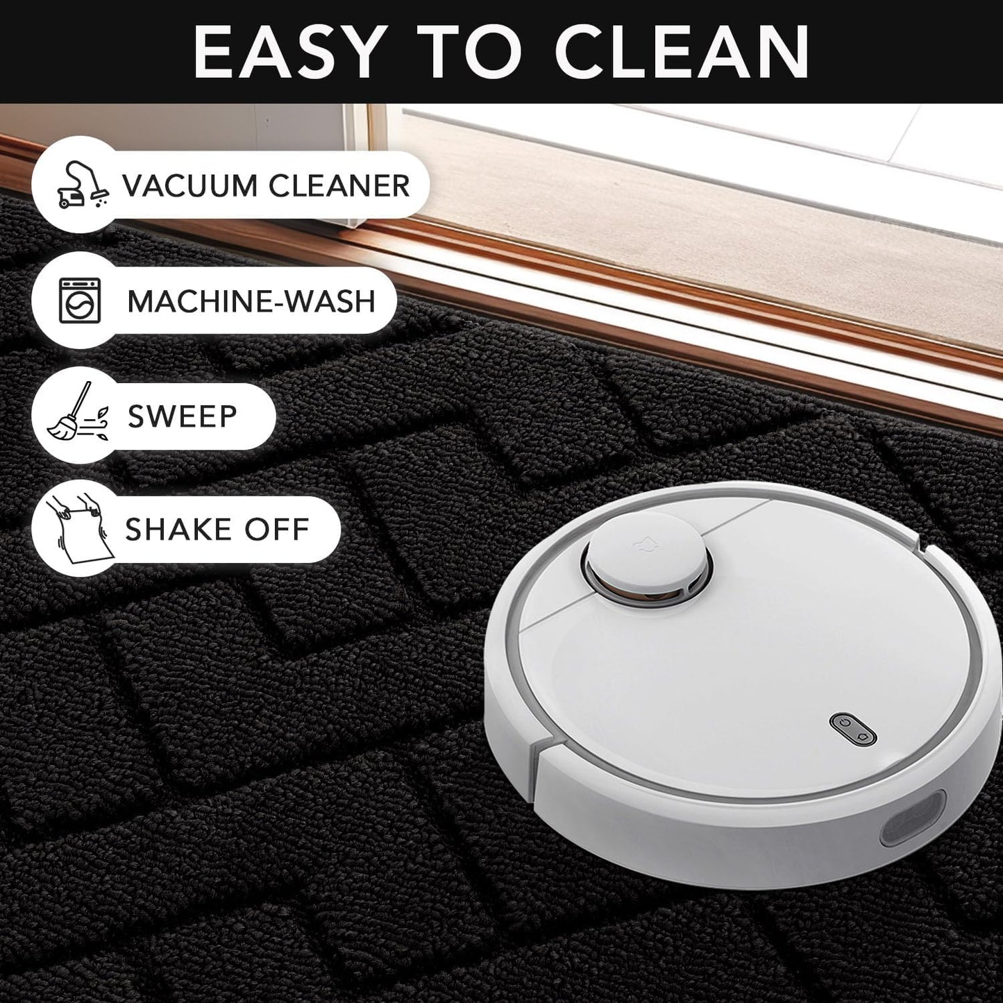 hicorfe Front Door Mat Outside Entrance,36"x59" Absorbent Muddy Dirt Resist Welcome Door Mats Outdoor Indoor,Stain and Fade Resistant,Non Slip Backing Entry Mat Doormat for Entryway(Black)