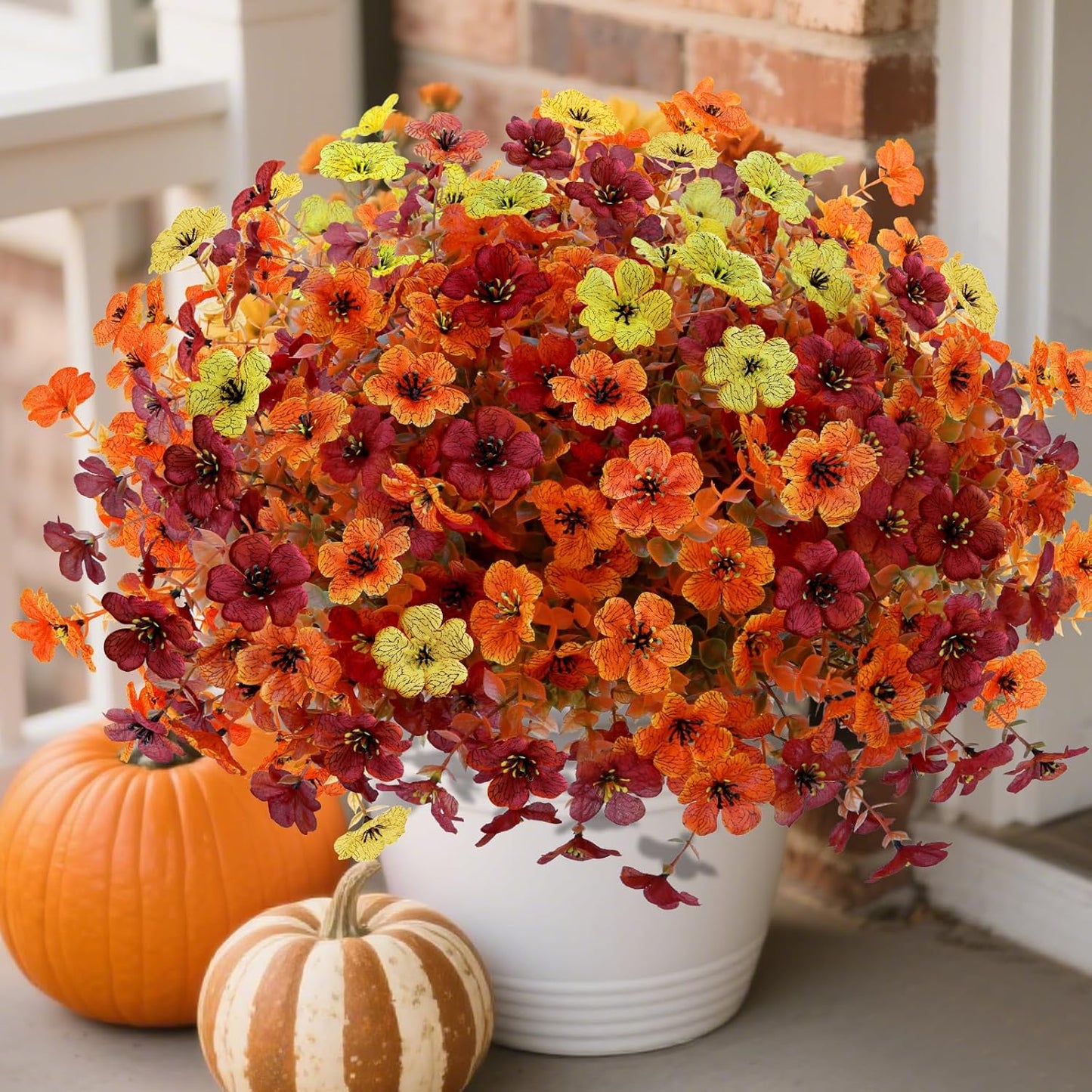 12 Bundles Artificial Fall Flowers Faux Mums for Outdoor Indoor, Artificial Plants Daisy Faux Plants Fake Mums for Fall Decor Pots Patio Garden Porch Autumn (Orange,Brown,Yellow) (12)