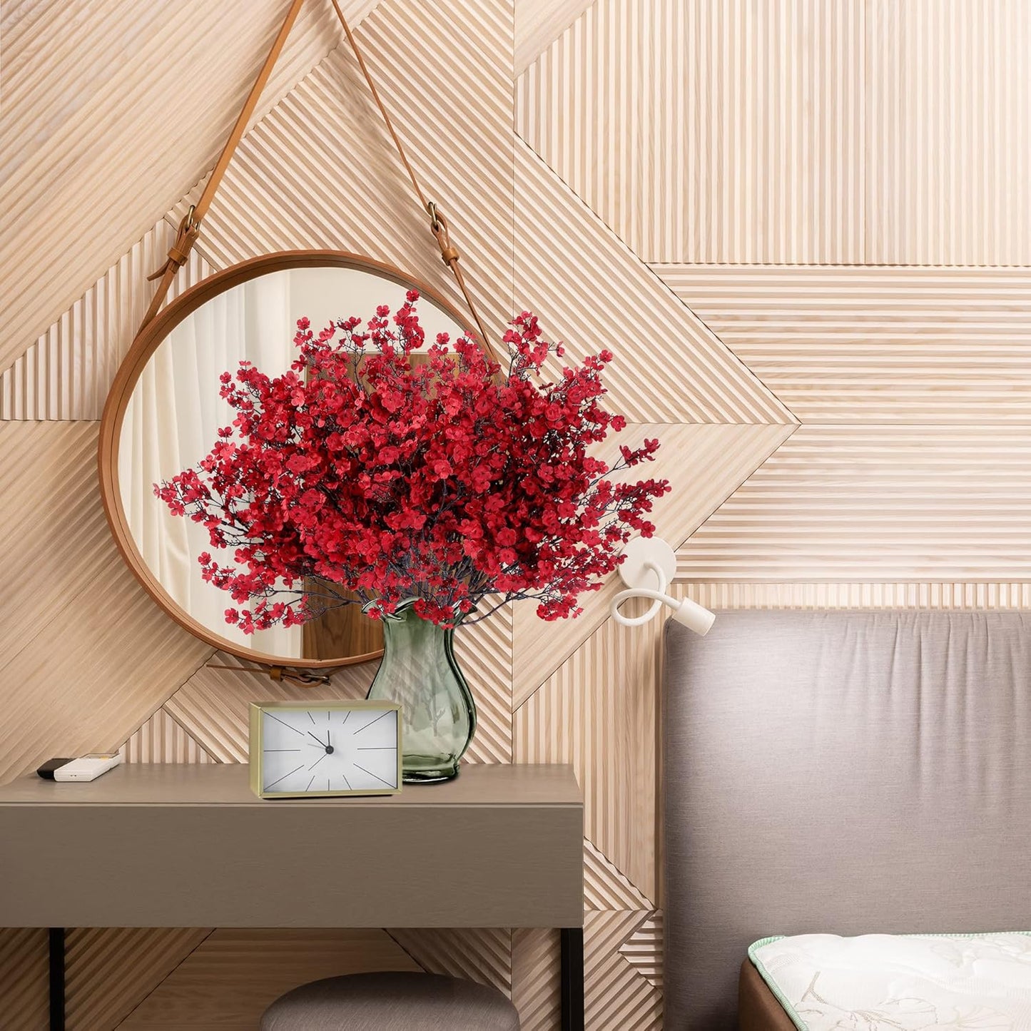 Sggvecsy 15 Pcs Babys Breath Artificial Flowers Gypsophila Bouquets Bulk Real Touch Fake Silk Flowers for Home Wedding DIY Floral Arrangement Kitchen Christmas Centerpiece Festival Decoration (Red)